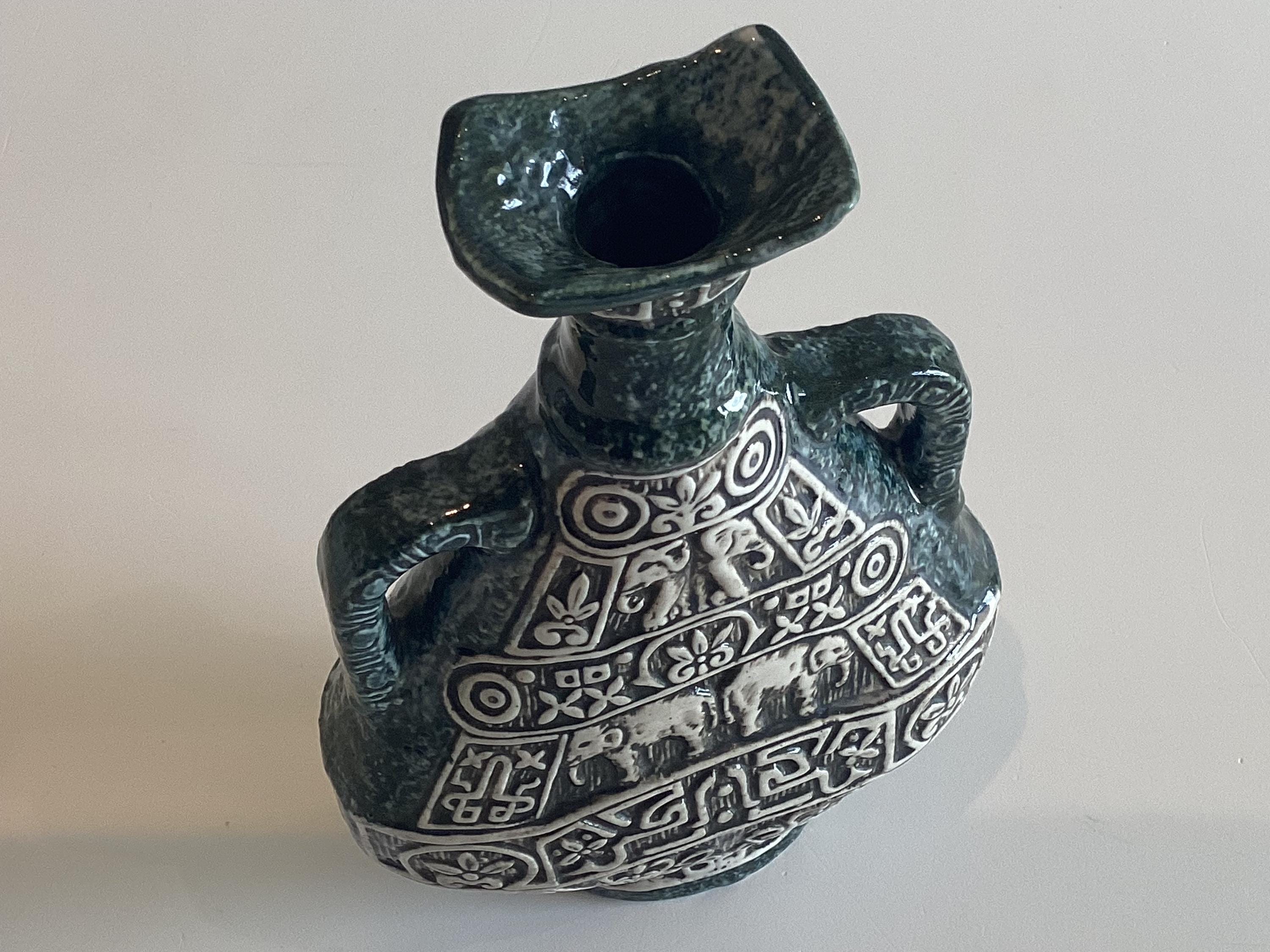 Mid Century Italian Ceramic Vase F.lli Marchi Brescia Green 1950s — photo 4 of 11