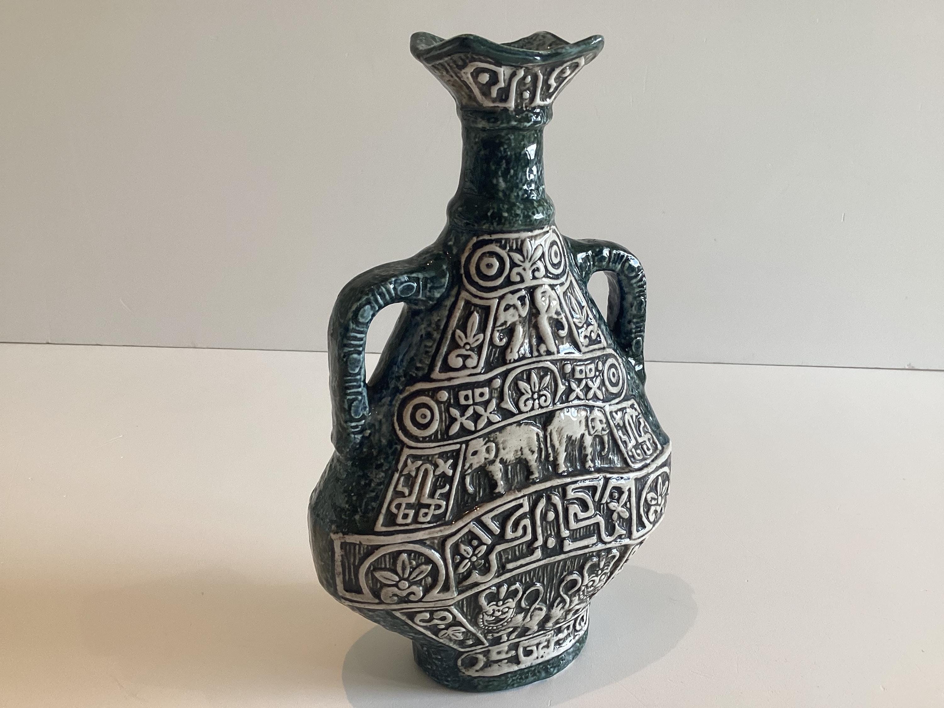 Mid Century Italian Ceramic Vase F.lli Marchi Brescia Green 1950s — photo 5 of 11