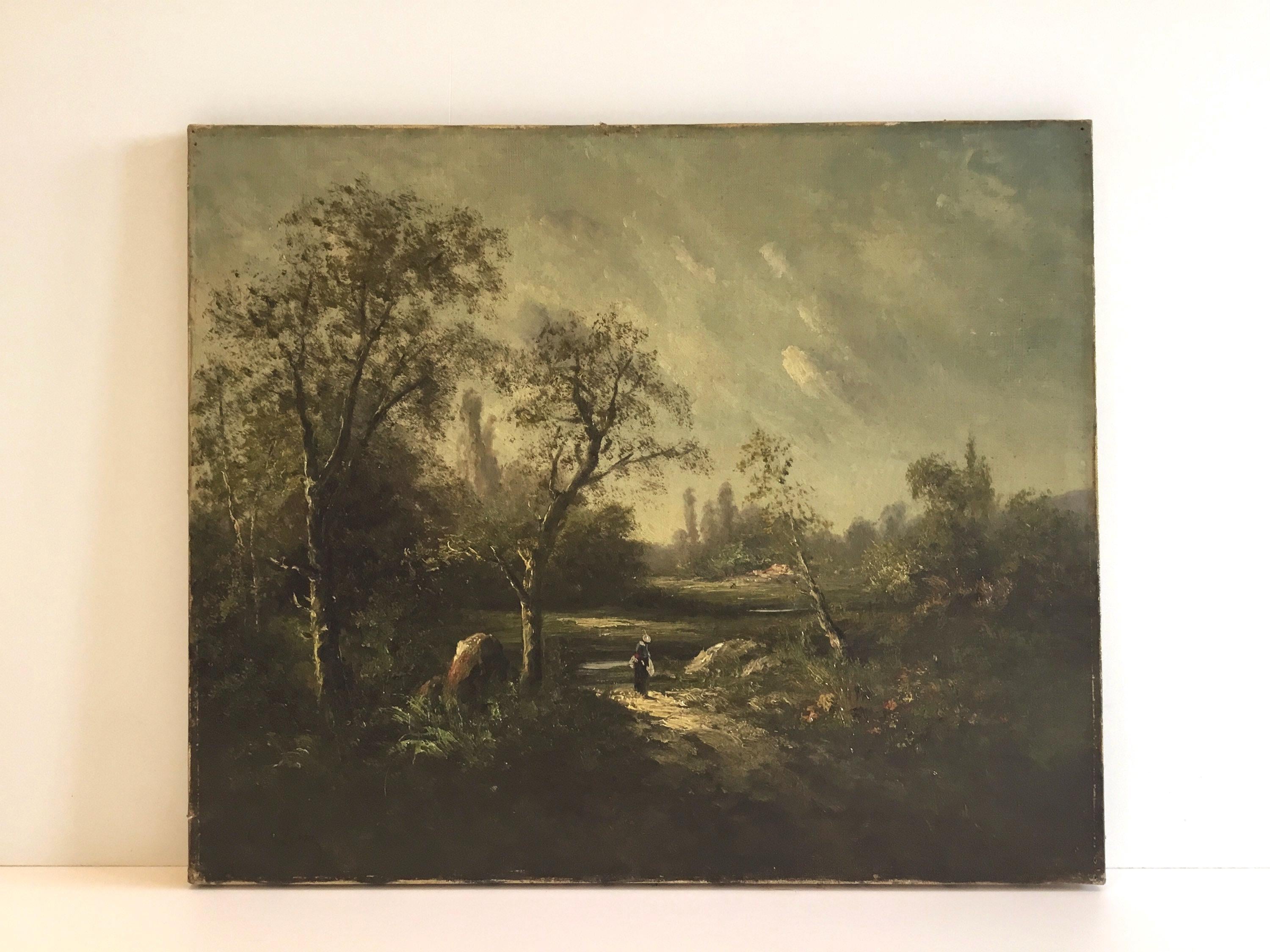 Antique Oil Painting | Countryside Landscape (19th Century) Signed C. Lion — photo 2 of 7