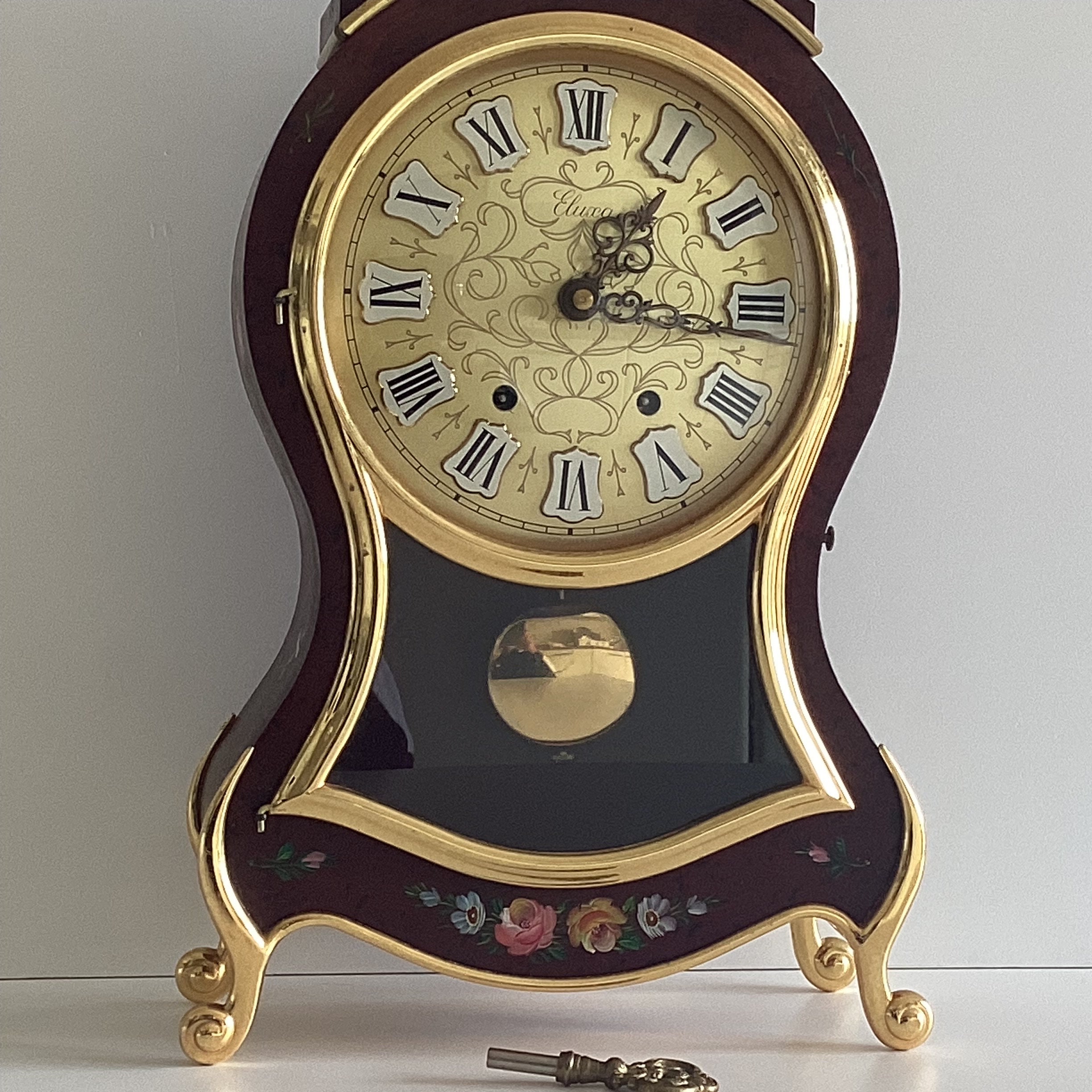 Vintage Swiss Clock – ELUXA Mantel Pendulum Hand-Painted (1960s) — photo 5 of 10