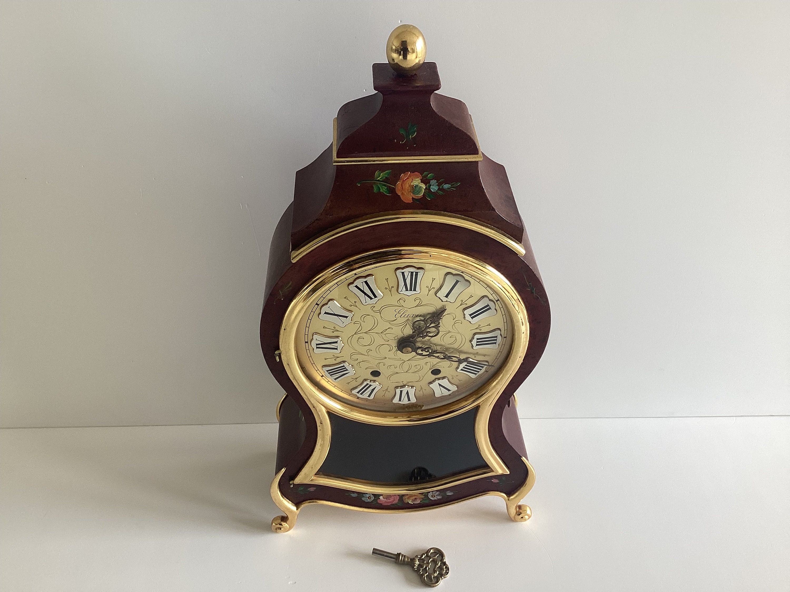 Vintage Swiss Clock – ELUXA Mantel Pendulum Hand-Painted (1960s) — photo 7 of 10