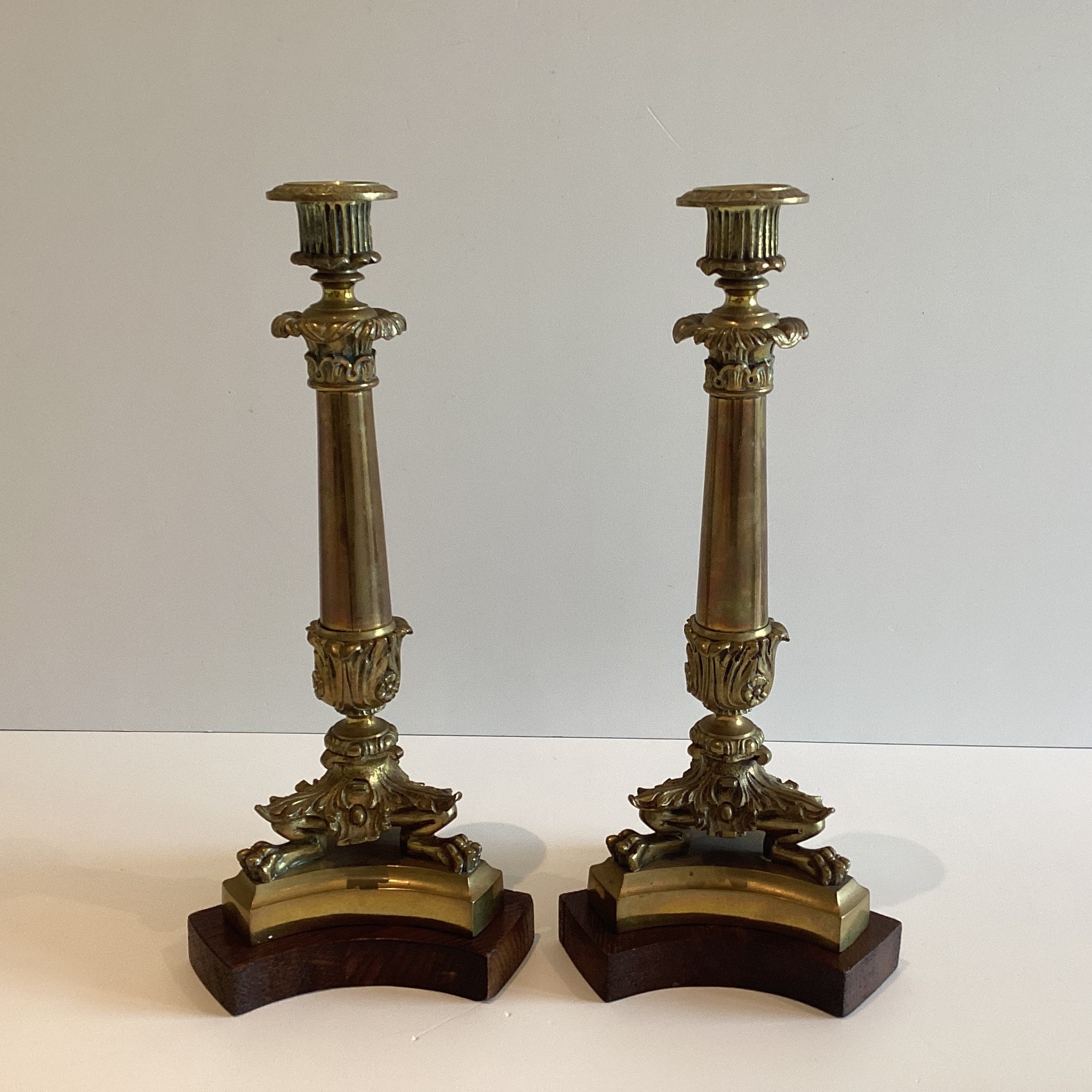 Antique Bronze Candlesticks | Charles X Empire France 1820s, Pair with Movable Wood Base — photo 2 of 8