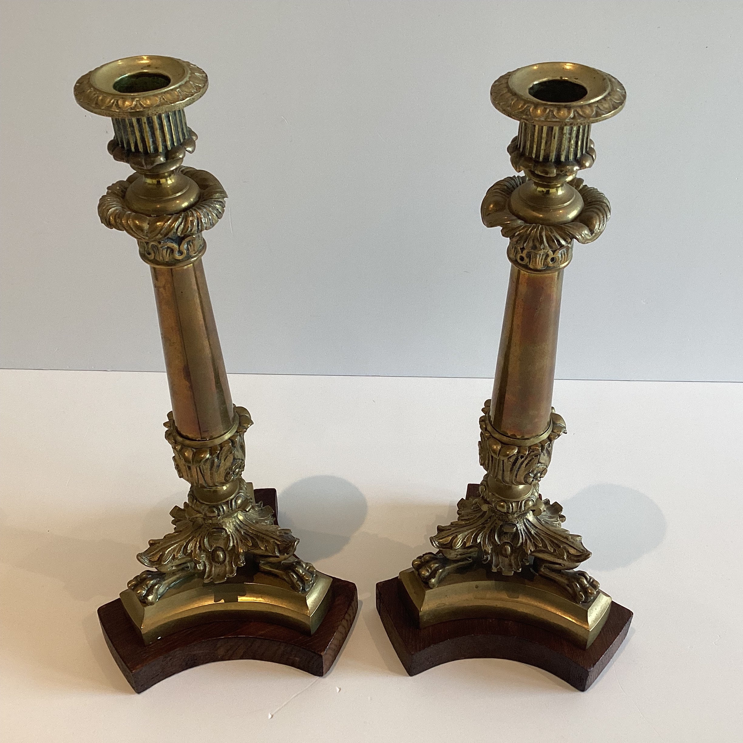 Antique Bronze Candlesticks | Charles X Empire France 1820s, Pair with Movable Wood Base — photo 3 of 8