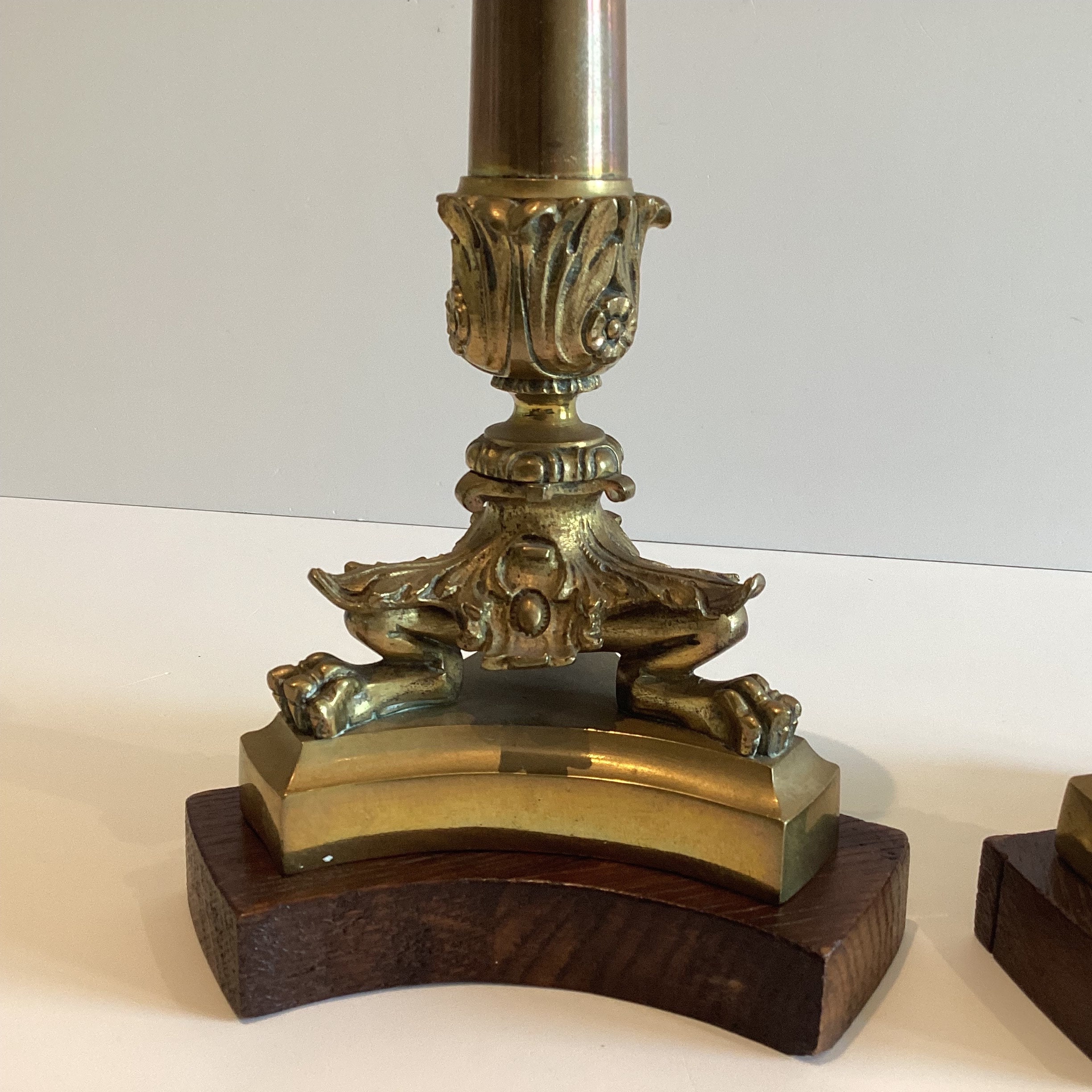 Antique Bronze Candlesticks | Charles X Empire France 1820s, Pair with Movable Wood Base — photo 4 of 8