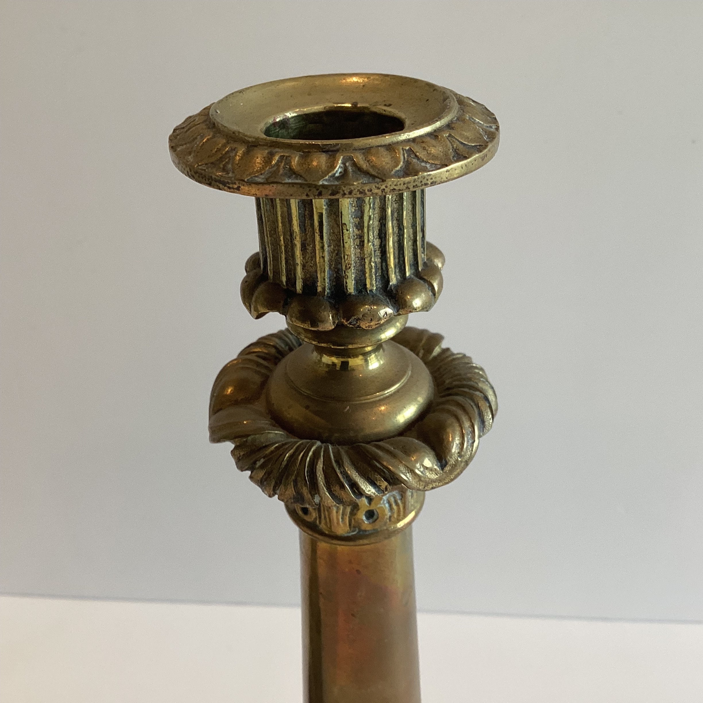 Antique Bronze Candlesticks | Charles X Empire France 1820s, Pair with Movable Wood Base — photo 5 of 8