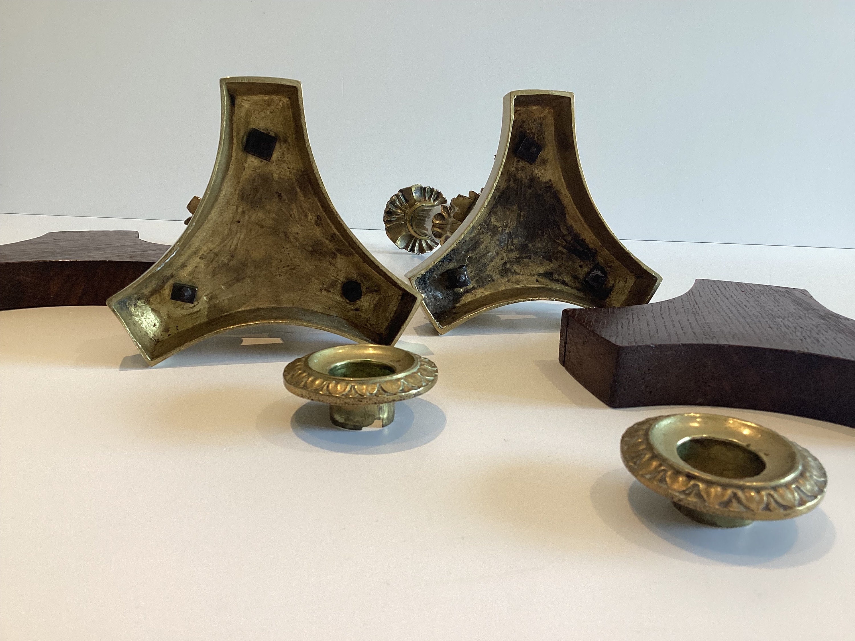 Antique Bronze Candlesticks | Charles X Empire France 1820s, Pair with Movable Wood Base — photo 8 of 8