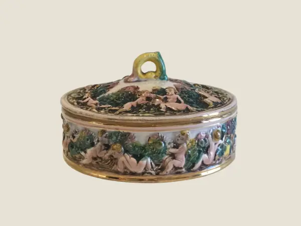 Vintage Porcelain Box | Capodimonte Italy 1950s, Hand-Painted Floral Embossed Decor