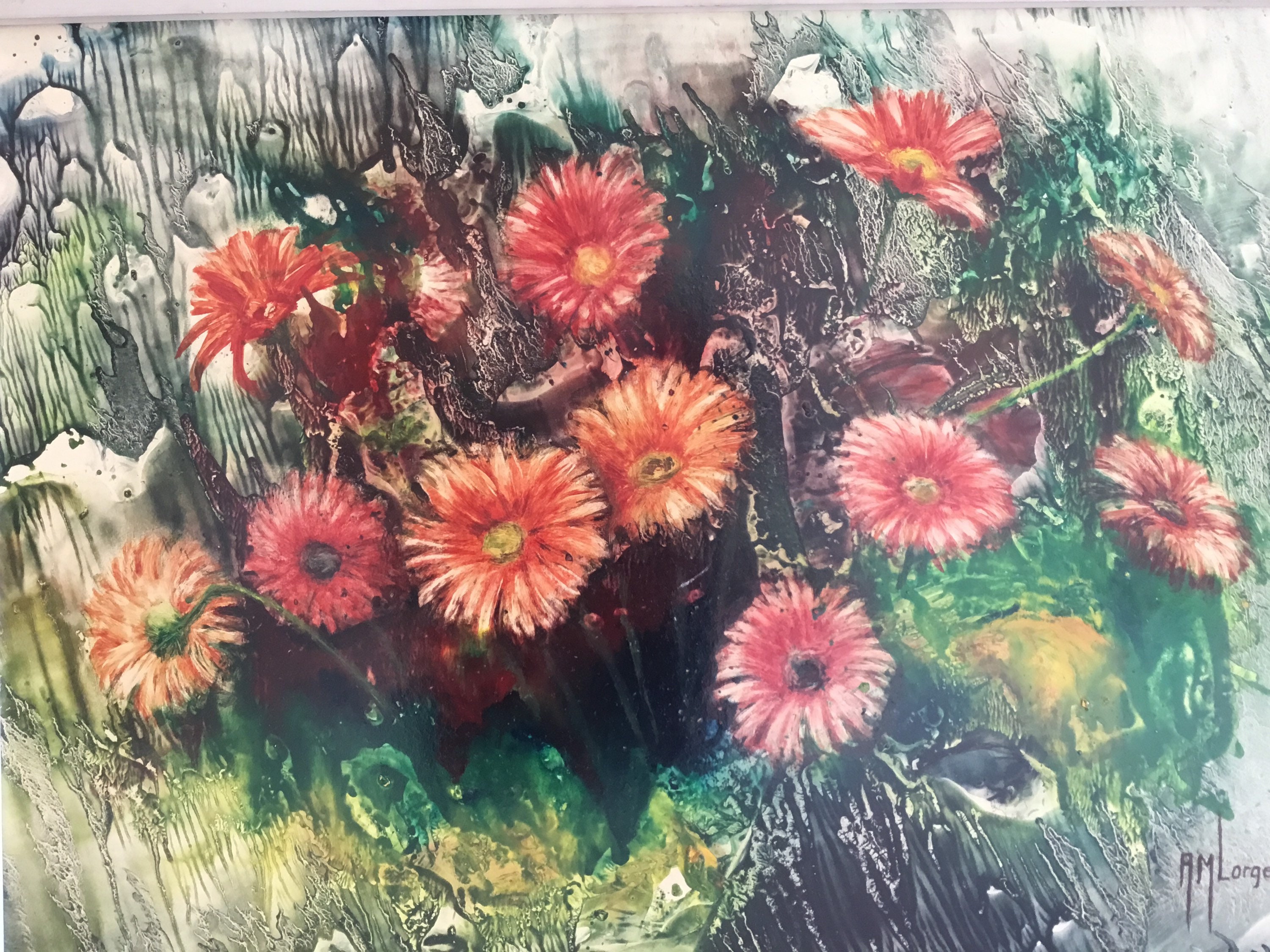 Floral Painting | Anne Marie Lorge 1979, Signed Mixed Media, Belgian Artist — photo 4 of 9