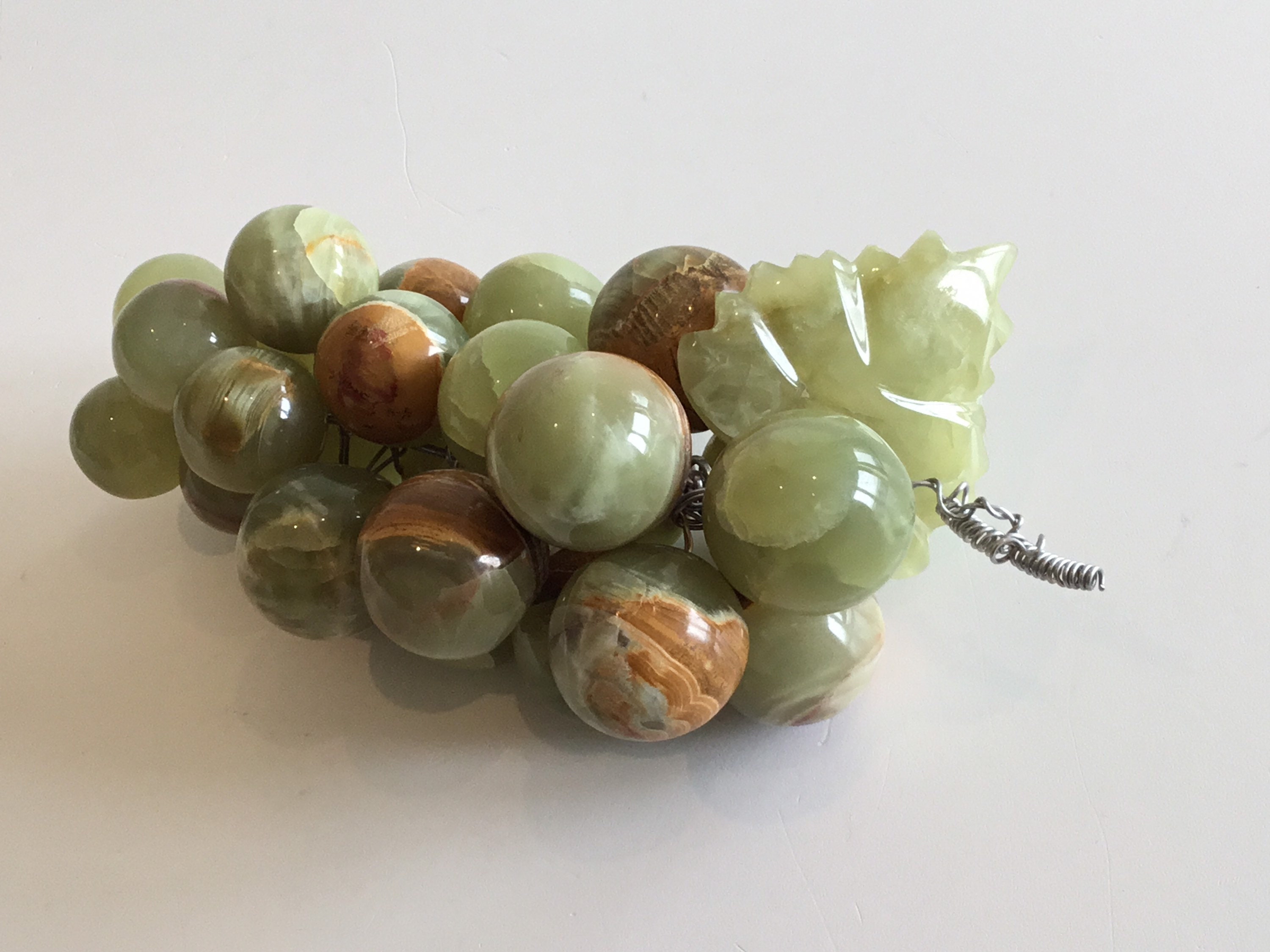 Vintage Onyx Sculpture | 1950s Italian Grapes, Large Variegated Onyx Fruit Bowl — photo 2 of 7