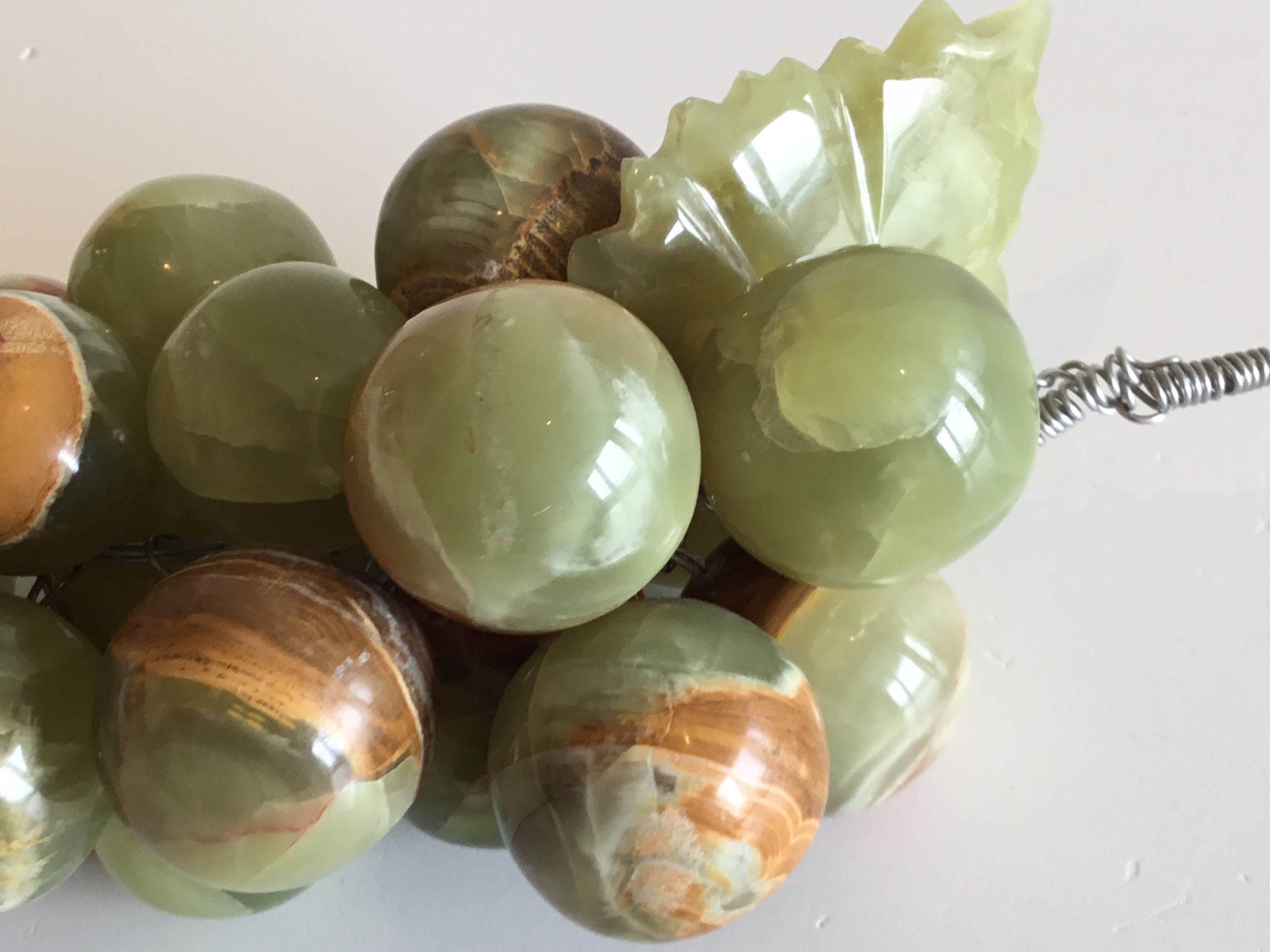 Vintage Onyx Sculpture | 1950s Italian Grapes, Large Variegated Onyx Fruit Bowl — photo 7 of 7