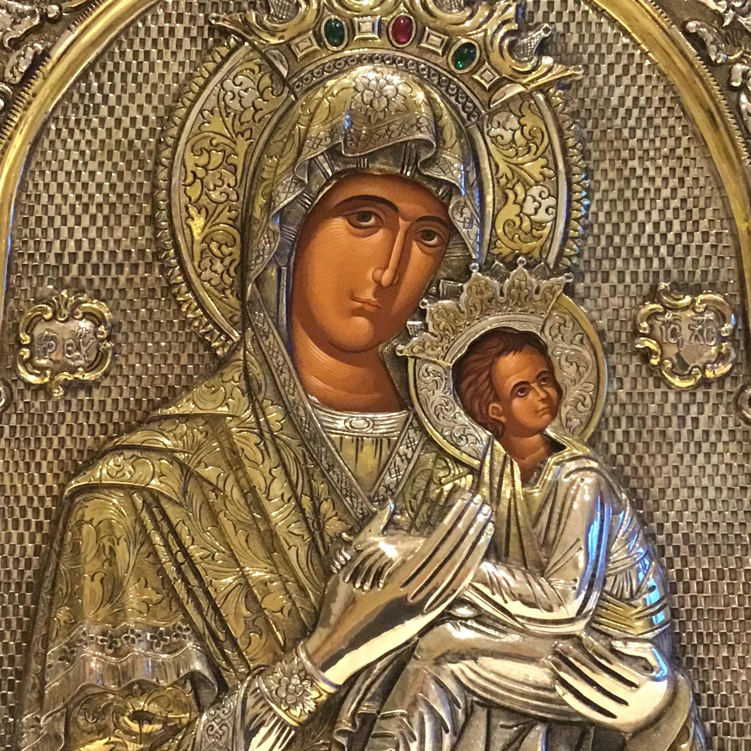 Religious Icon | 1970s Greek Saint Mary and Jesus, Large 950 Silver Artwork — photo 5 of 7