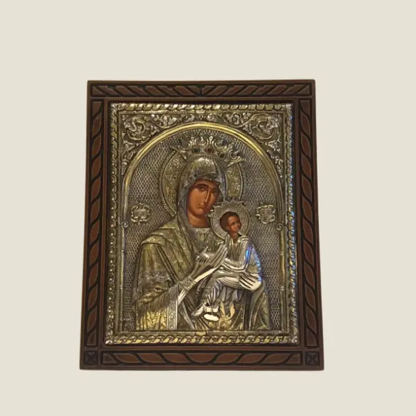 Religious Icon | 1970s Greek Saint Mary and Jesus, Large 950 Silver Artwork