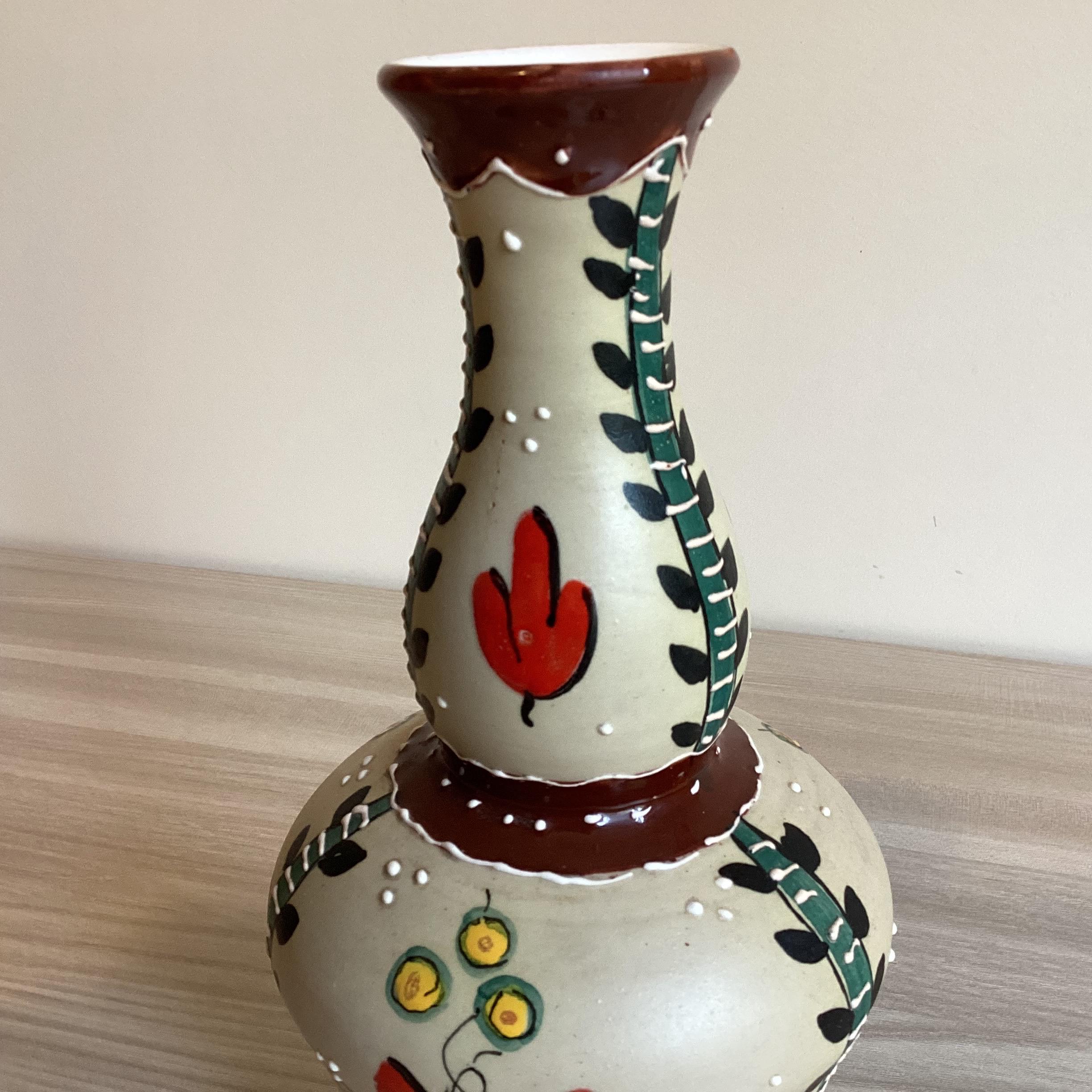 Vintage Ceramic Vase | 1940s Italy Gino Drighi, Hand Painted Florentine Ceramic Thick Enamel Art — photo 5 of 8