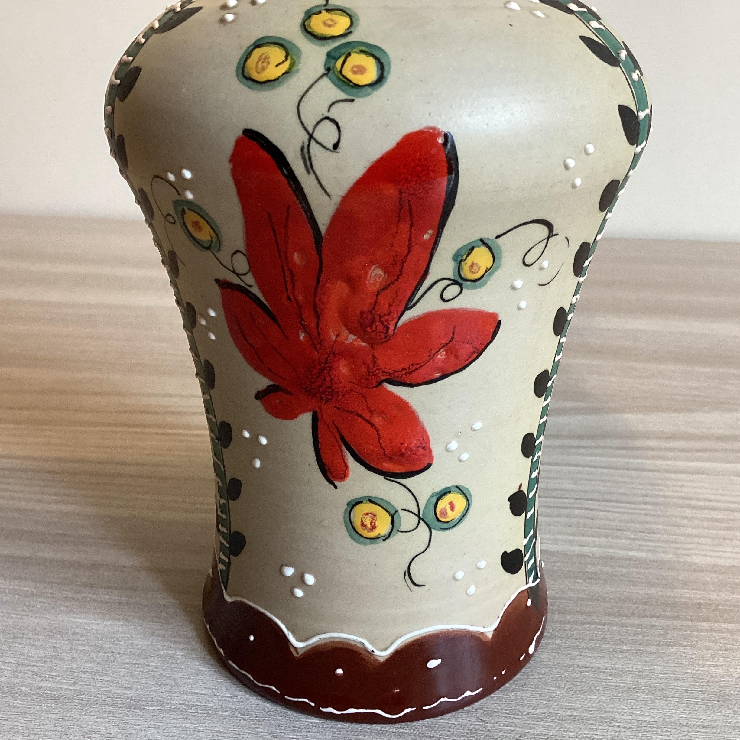 Vintage Ceramic Vase | 1940s Italy Gino Drighi, Hand Painted Florentine Ceramic Thick Enamel Art — photo 6 of 8