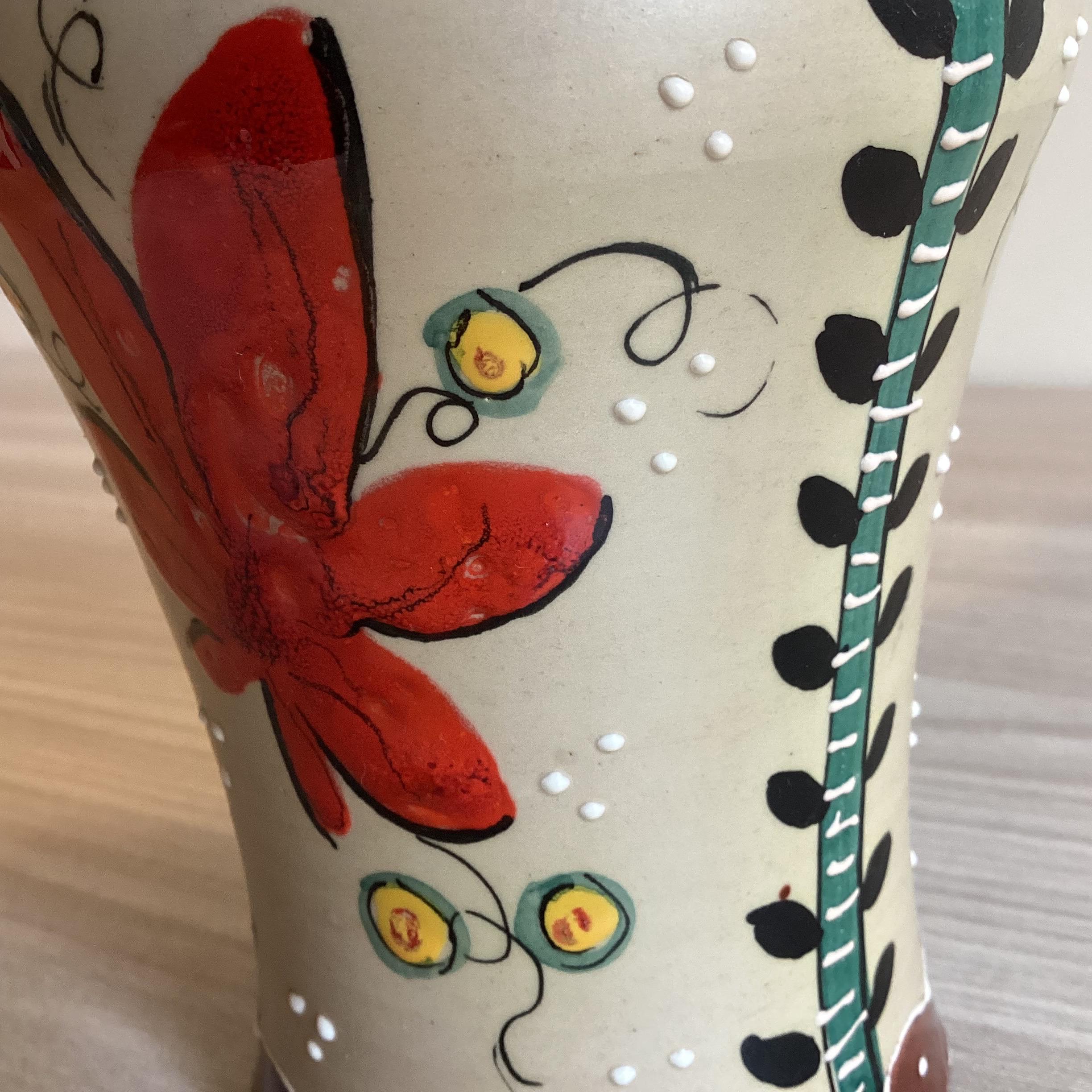 Vintage Ceramic Vase | 1940s Italy Gino Drighi, Hand Painted Florentine Ceramic Thick Enamel Art — photo 7 of 8