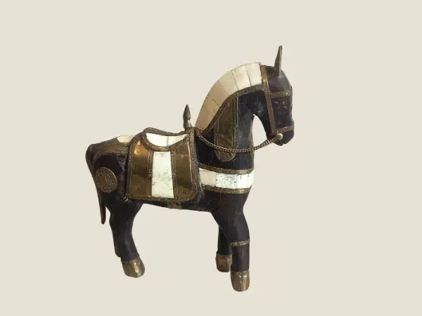 Vintage Sculpture | 1950s Majestic Indian Marwari Horse, Collecible Wooden Art