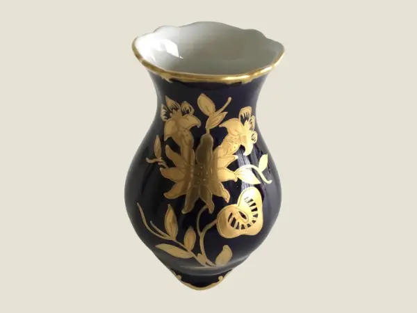 Vintage Porcelain Vase | JImenau Germany 1960s Cobalt Blue Gold, Hand Painted Floral