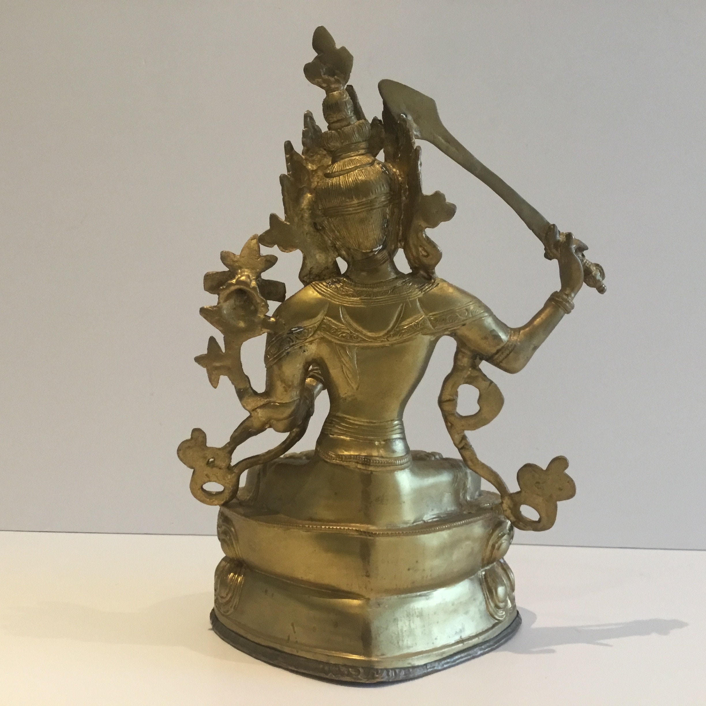 Vintage Bronze | Tibetan Buddha Manjushri Statue, 1950s Buddhist Sculpture, 3.5 kg Ritual Art — photo 5 of 8