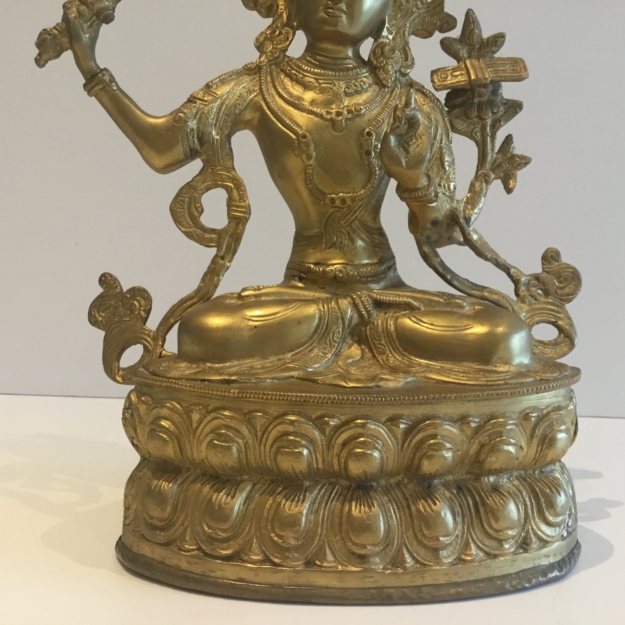 Vintage Bronze | Tibetan Buddha Manjushri Statue, 1950s Buddhist Sculpture, 3.5 kg Ritual Art — photo 7 of 8