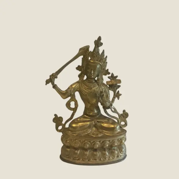 Vintage Bronze | Tibetan Buddha Manjushri Statue, 1950s Buddhist Sculpture, 3.5 kg Ritual Art