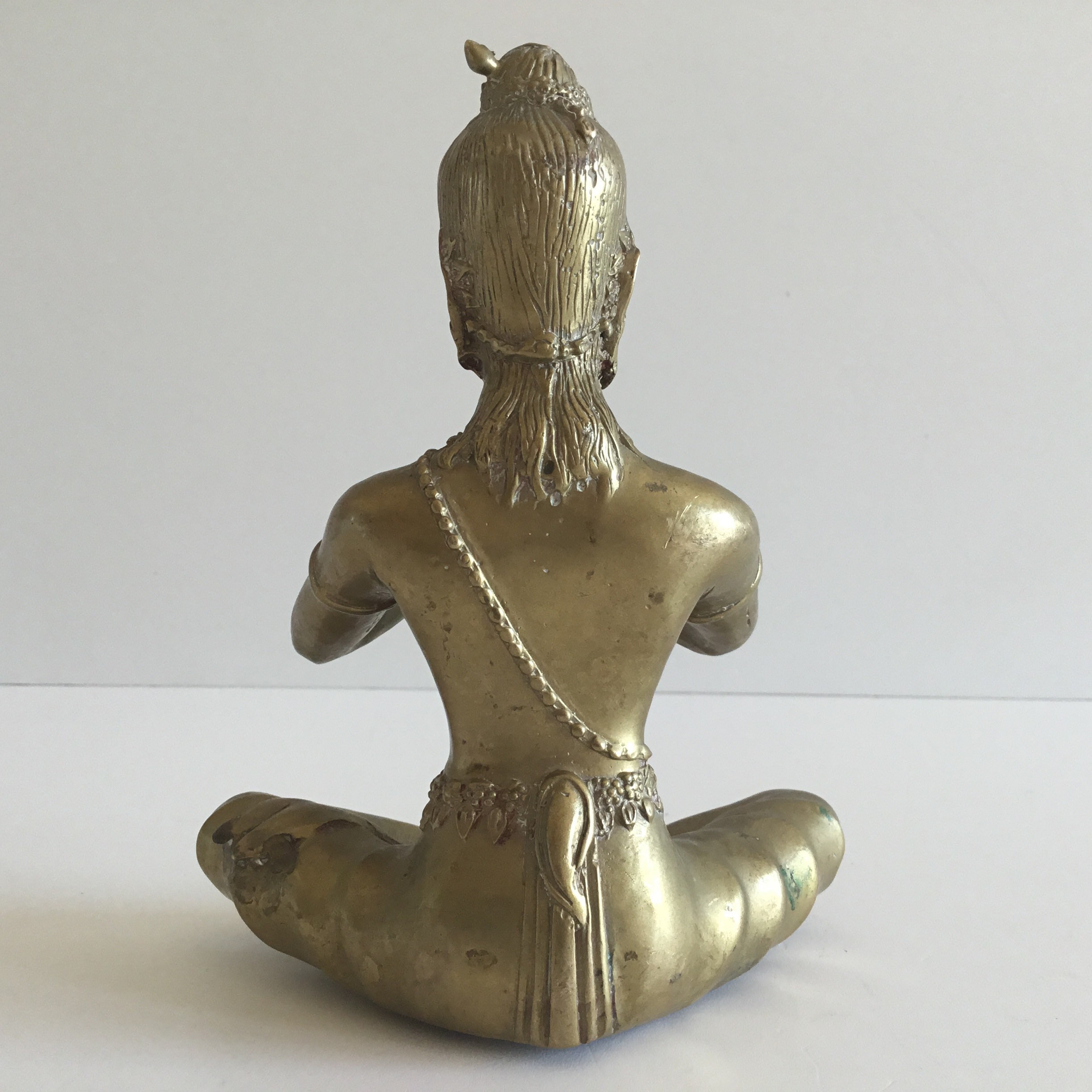 Vintage Bronze Figurine | 1940s Thai Flute Player, Asian Divinity Handmade Statue — photo 5 of 10