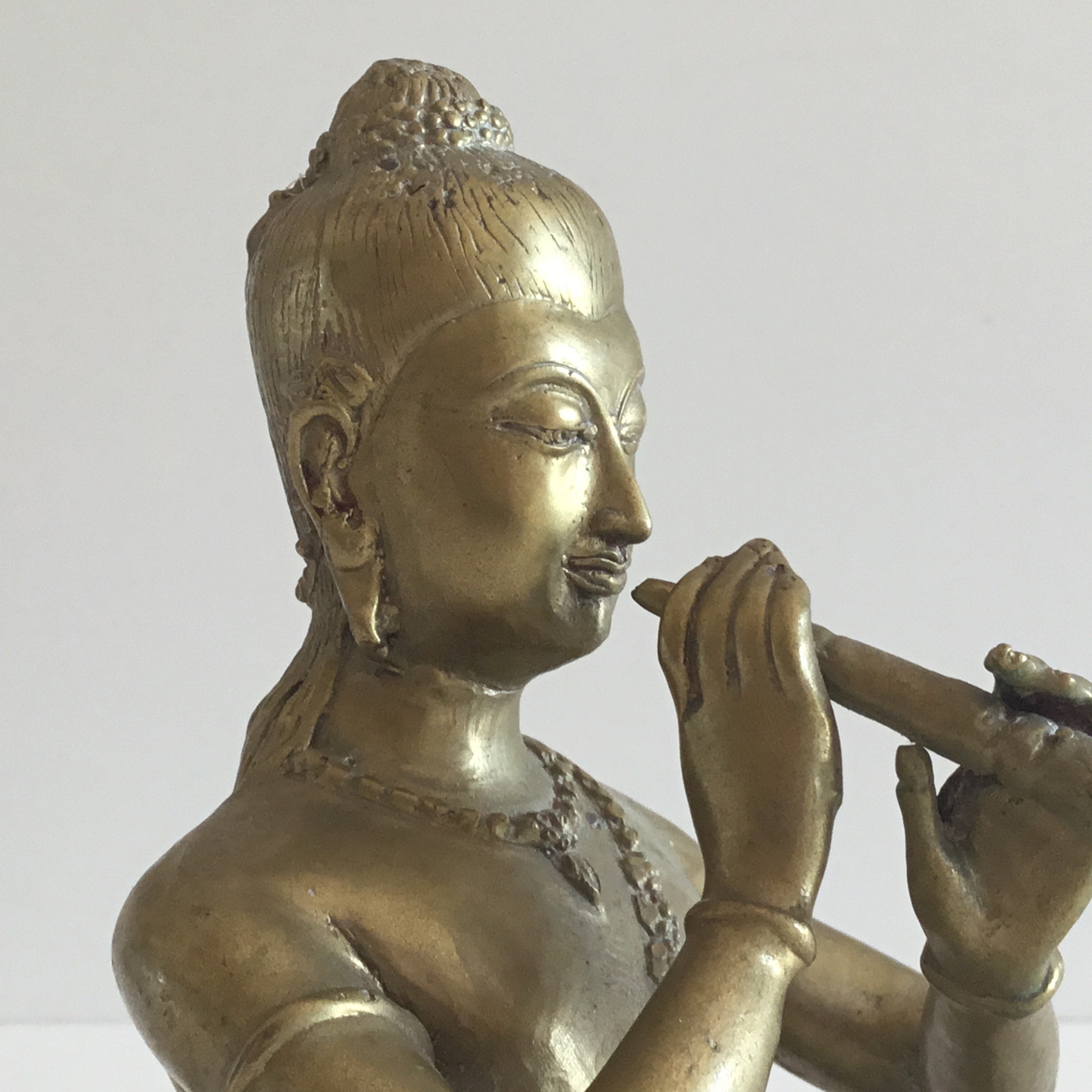 Vintage Bronze Figurine | 1940s Thai Flute Player, Asian Divinity Handmade Statue — photo 8 of 10