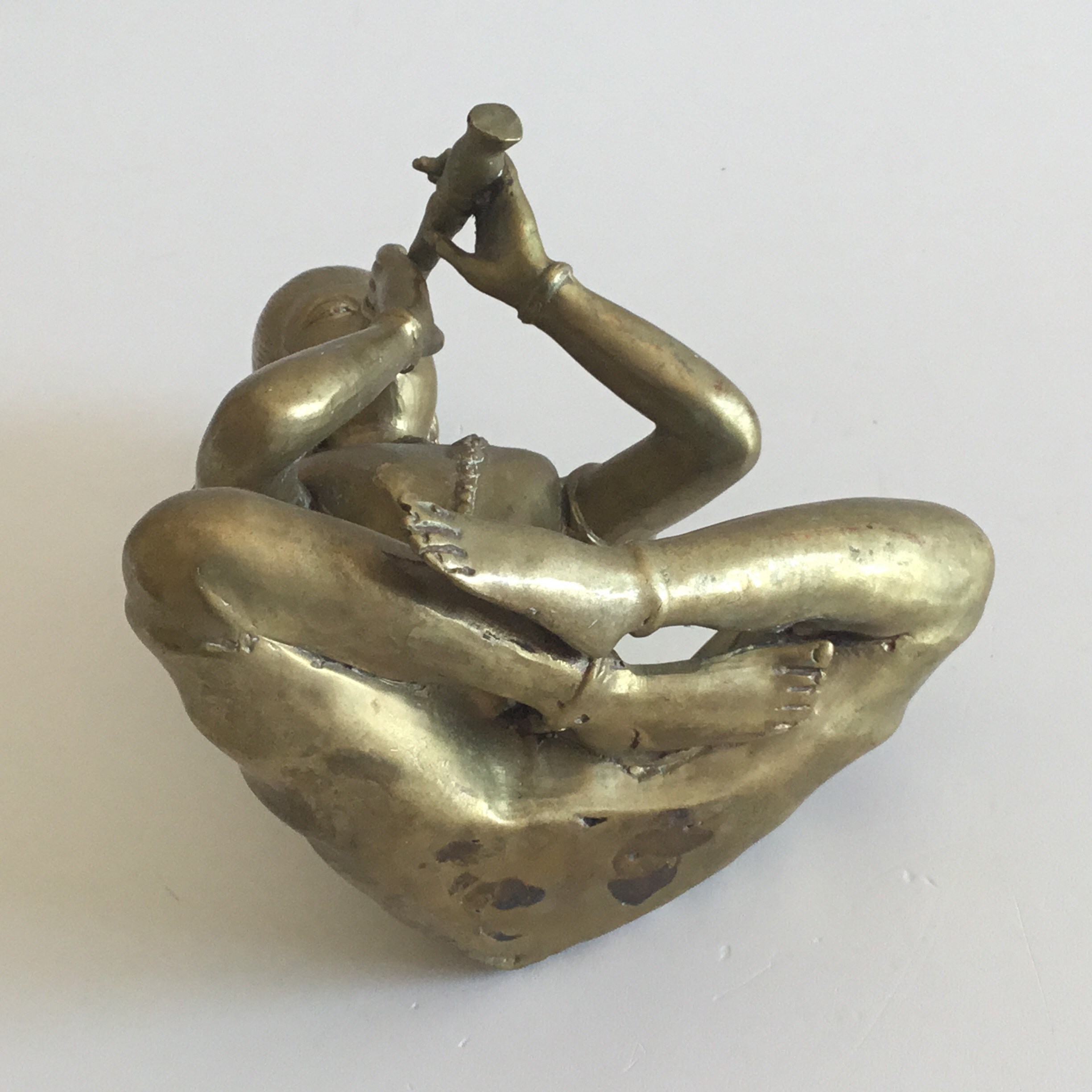 Vintage Bronze Figurine | 1940s Thai Flute Player, Asian Divinity Handmade Statue — photo 10 of 10