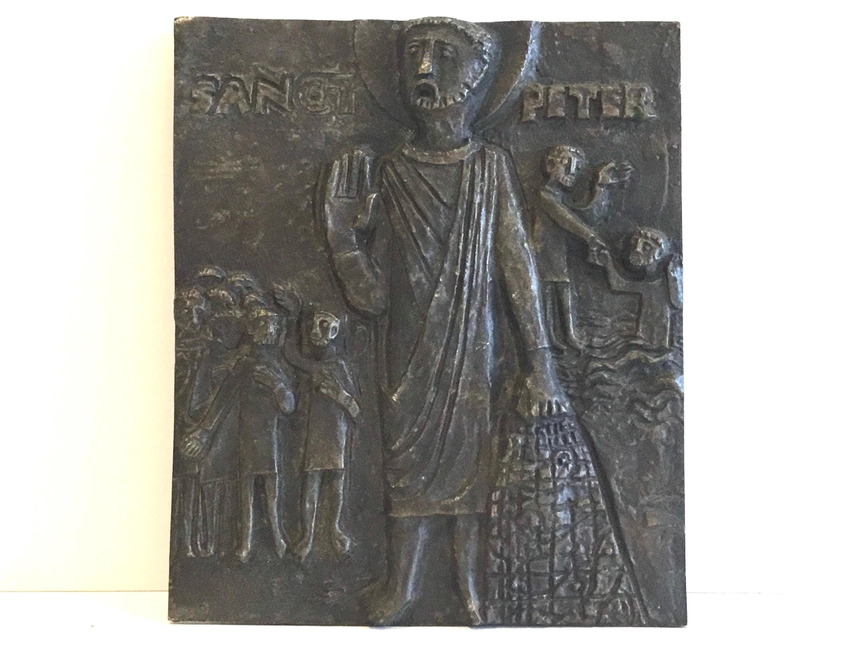 Vintage Bronze Plaque | Saint Peter 1930s Religious Art, Wall Hanging Sacred Sculpture — photo 2 of 10