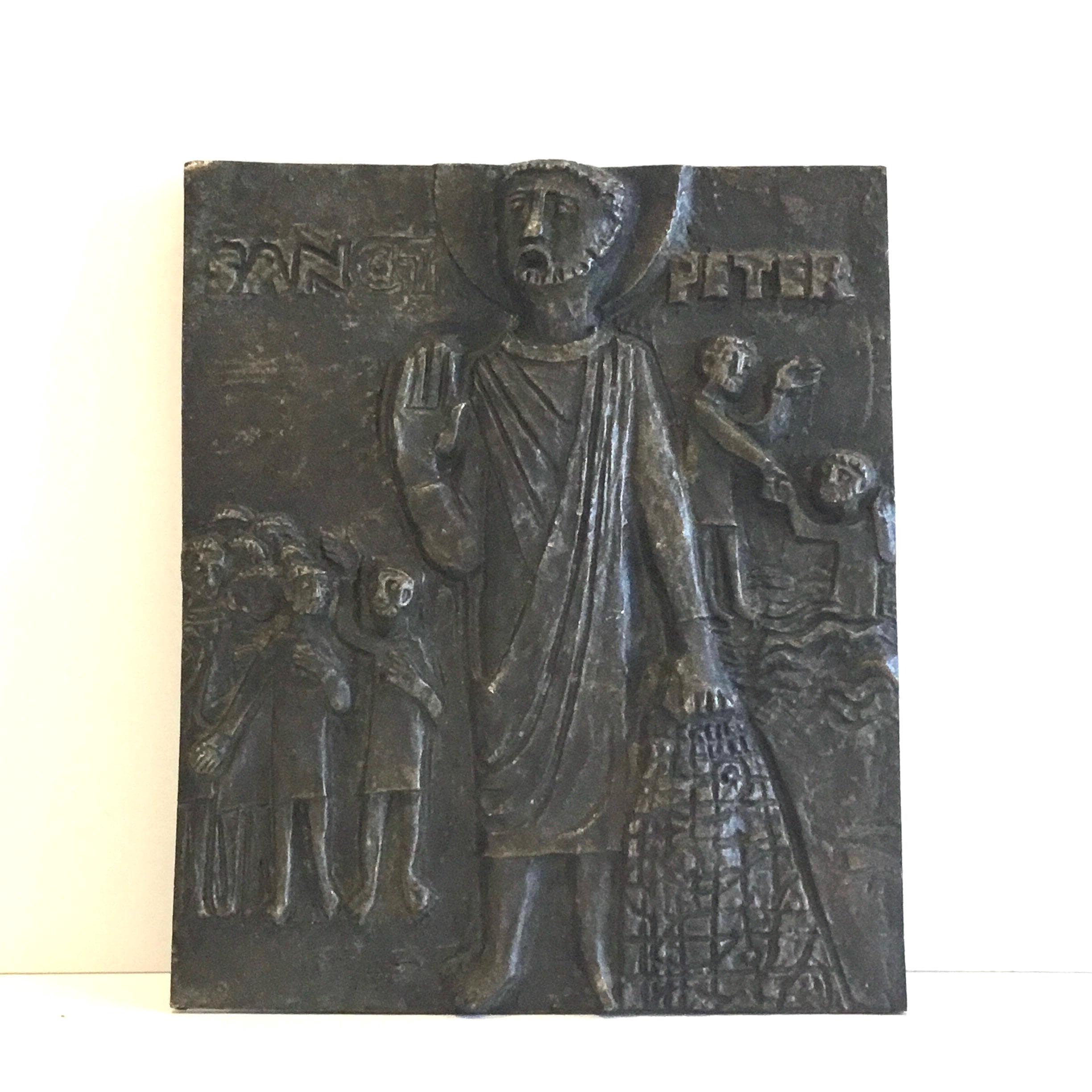 Vintage Bronze Plaque | Saint Peter 1930s Religious Art, Wall Hanging Sacred Sculpture — photo 3 of 10