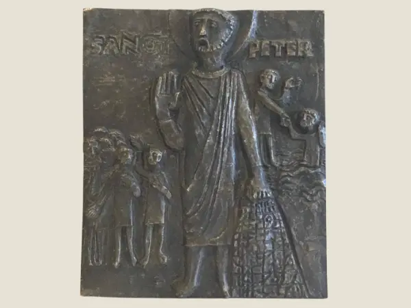 Vintage Bronze Plaque | Saint Peter 1930s Religious Art, Wall Hanging Sacred Sculpture