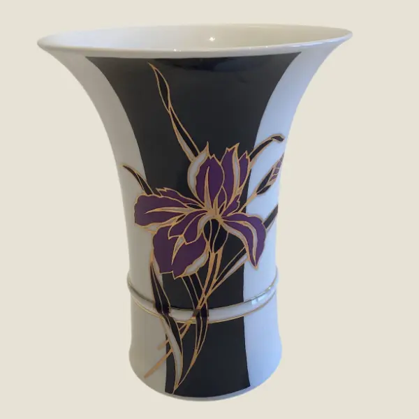 Vintage Porcelain Vase | 1990s Hollóháza Hungary, Floral Gold Decor Rare Model