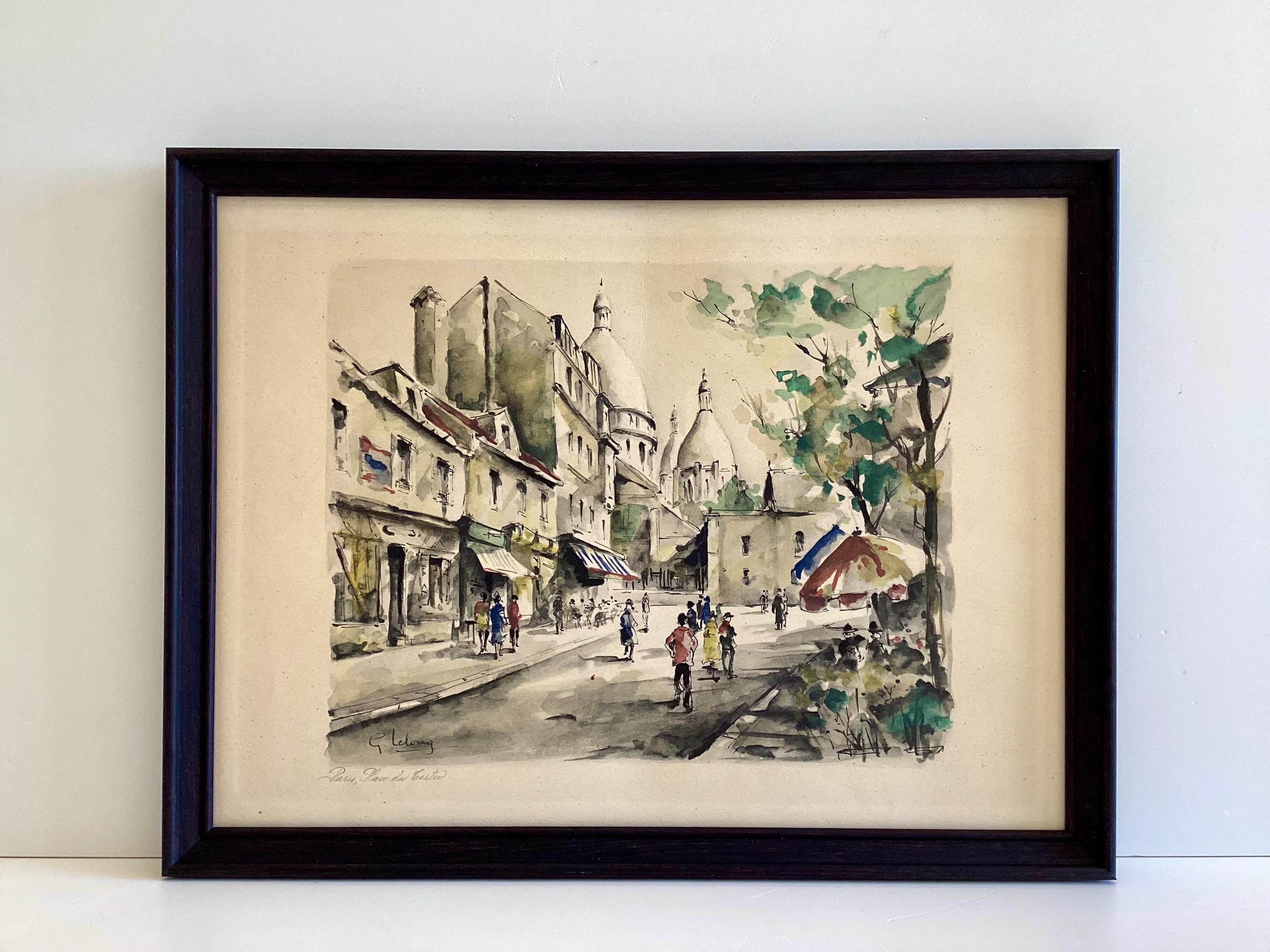 Vintage Art – Parisian View (1950s) G. Lelong, Hand-Watercolor Etching — photo 2 of 10