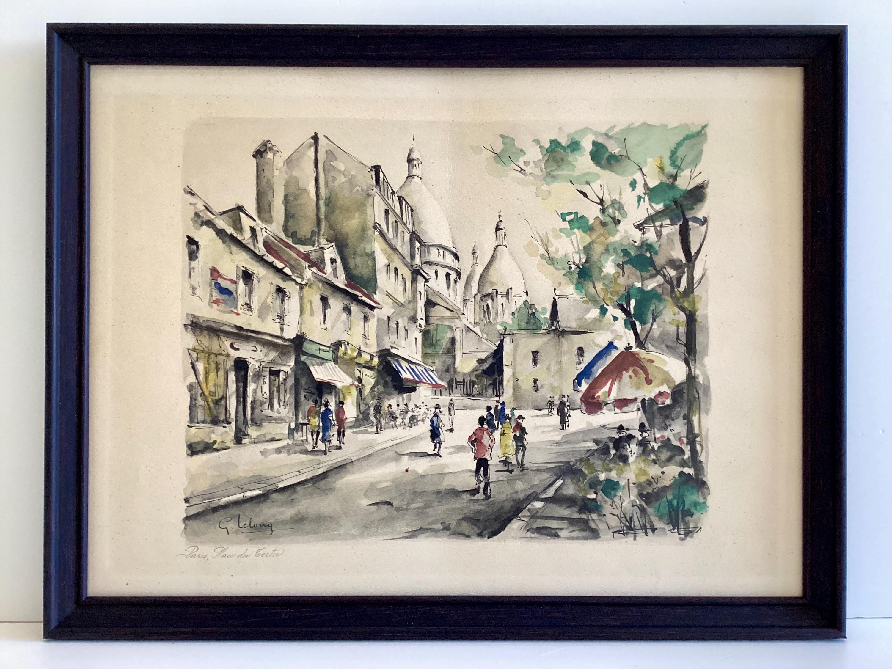 Vintage Art – Parisian View (1950s) G. Lelong, Hand-Watercolor Etching — photo 3 of 10
