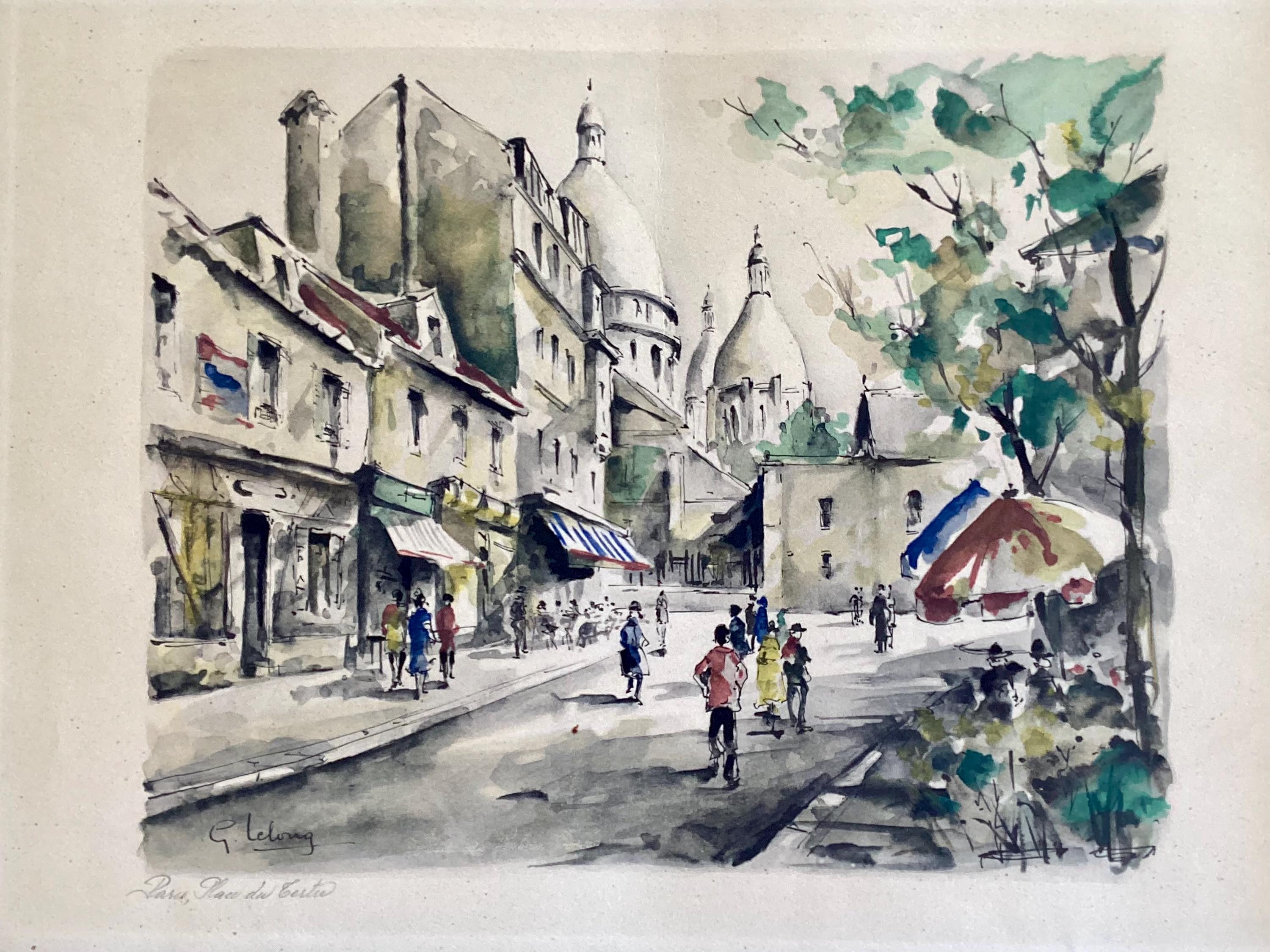 Vintage Art – Parisian View (1950s) G. Lelong, Hand-Watercolor Etching — photo 4 of 10