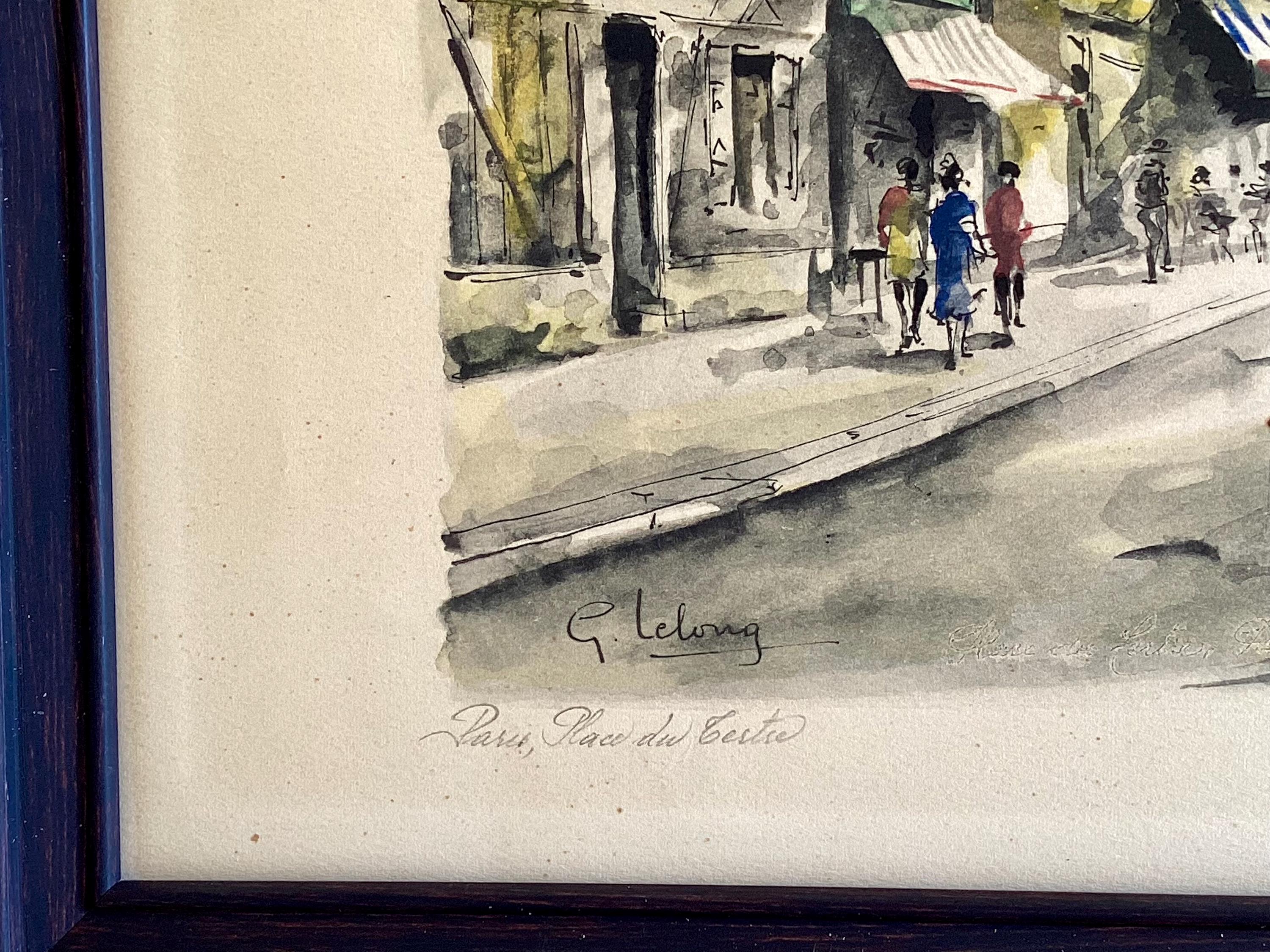 Vintage Art – Parisian View (1950s) G. Lelong, Hand-Watercolor Etching — photo 8 of 10