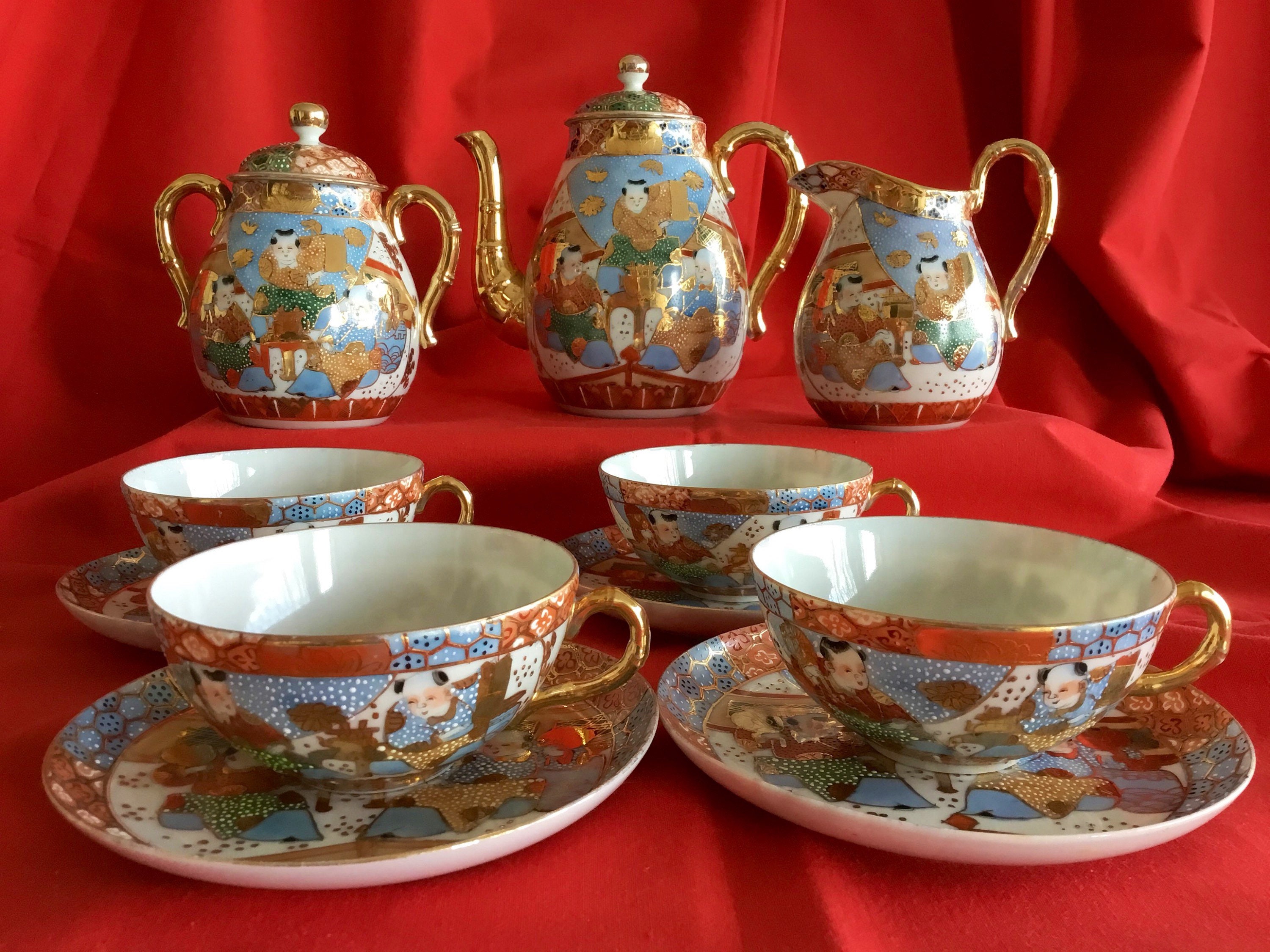 Satsuma Porcelain Set | 1920s Japanese Tea Service, 24k Gold Hand-Painted, Complete set — photo 2 of 10
