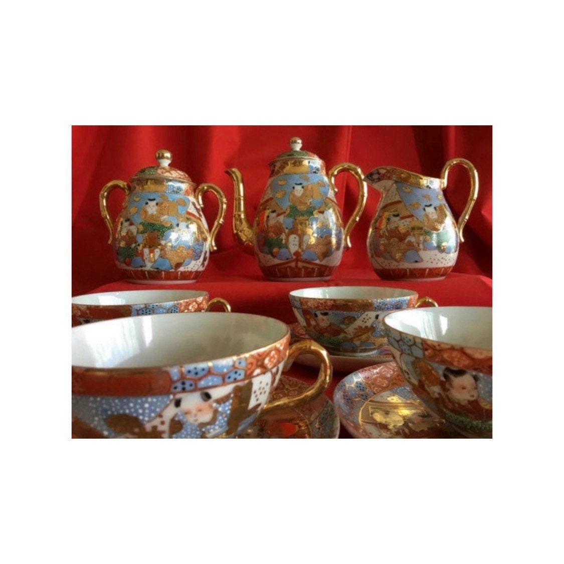 Satsuma Porcelain Set | 1920s Japanese Tea Service, 24k Gold Hand-Painted, Complete set — photo 3 of 10