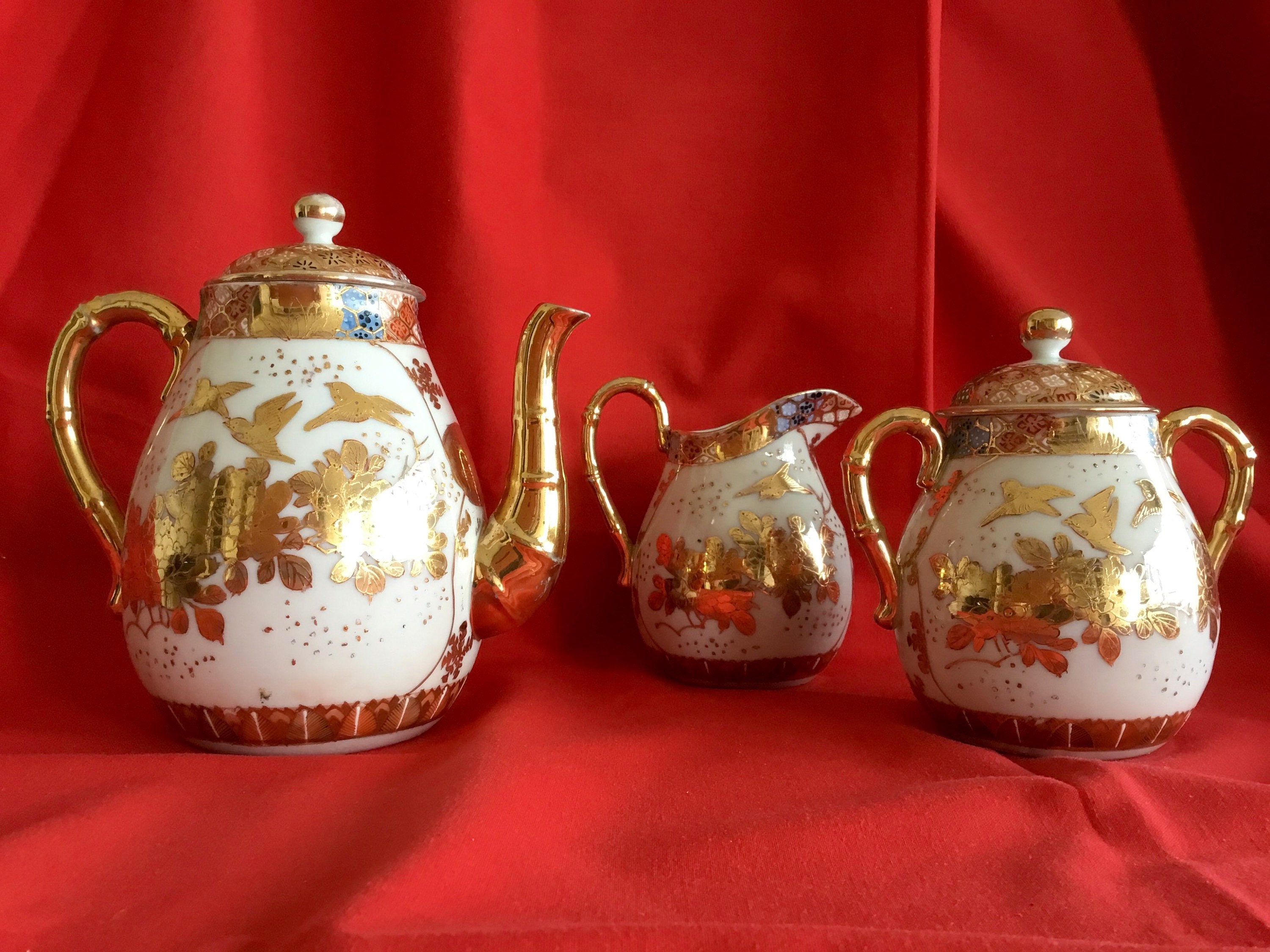 Satsuma Porcelain Set | 1920s Japanese Tea Service, 24k Gold Hand-Painted, Complete set — photo 6 of 10