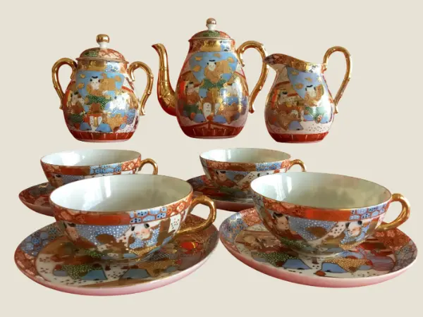 Satsuma Porcelain Set | 1920s Japanese Tea Service, 24k Gold Hand-Painted, Complete set