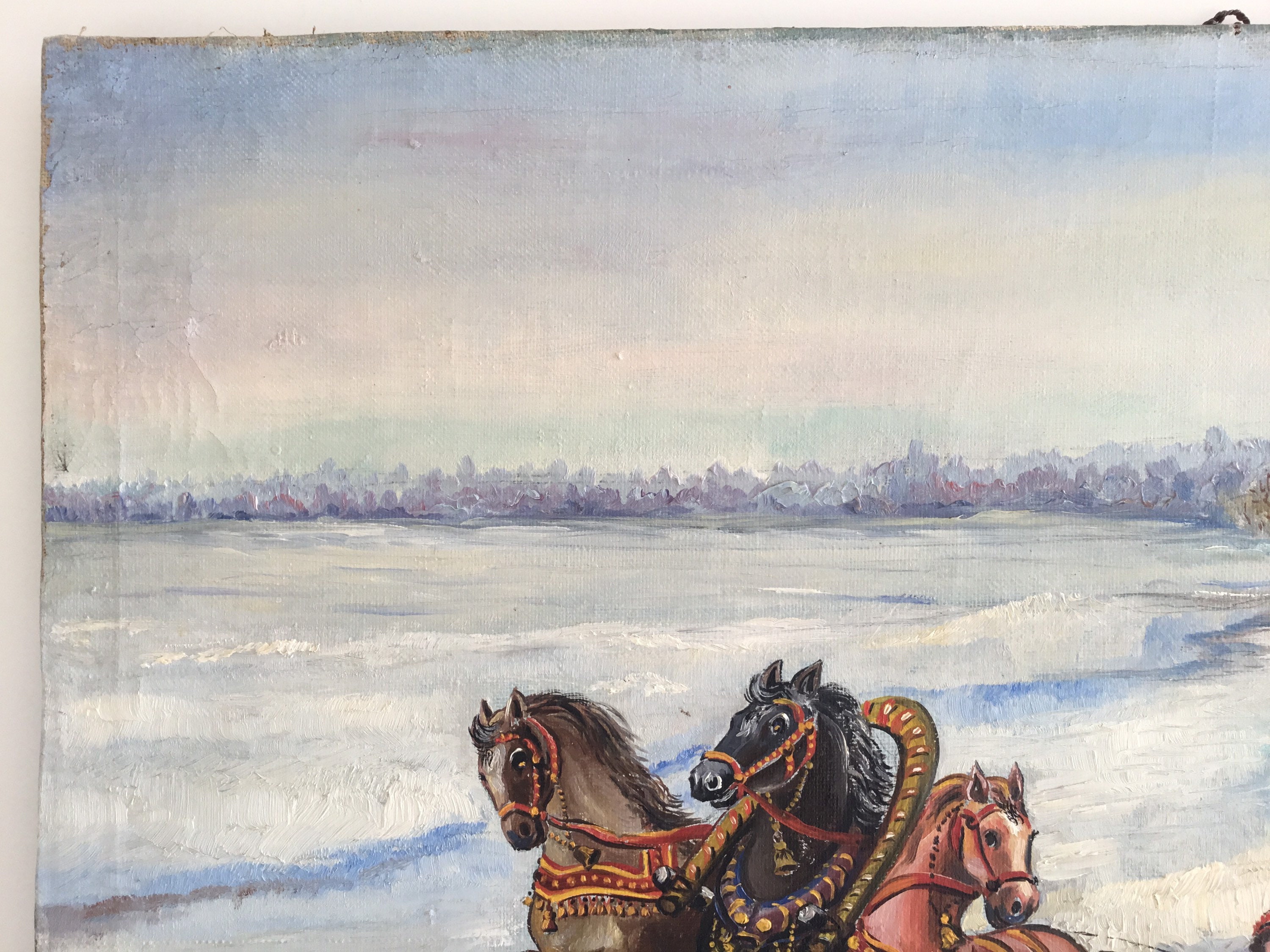 Vintage Painting | 1900s Ukrainian Troika Scene, Ivaschenko V. Oil on Canvas — photo 5 of 11