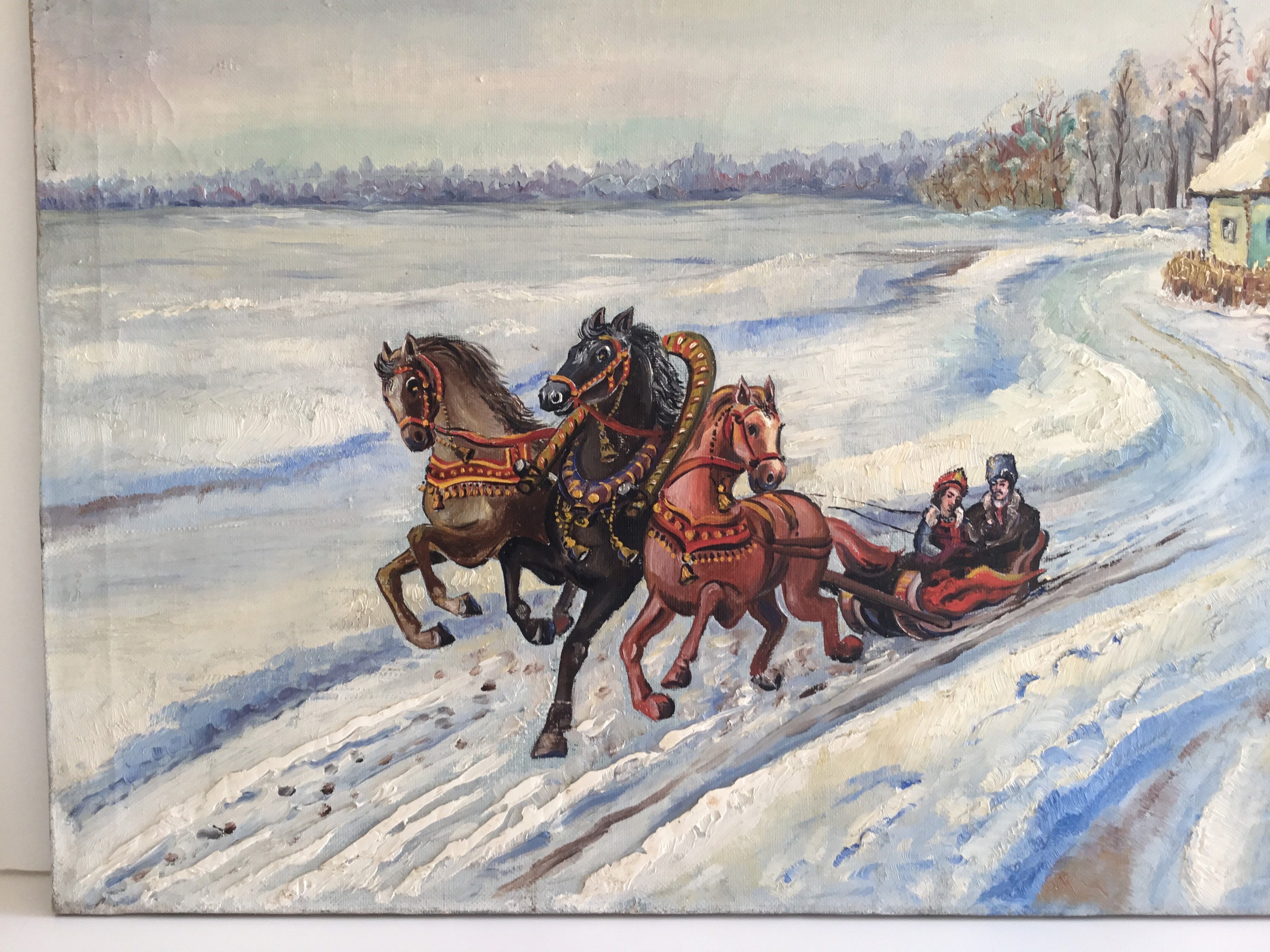 Vintage Painting | 1900s Ukrainian Troika Scene, Ivaschenko V. Oil on Canvas — photo 7 of 11