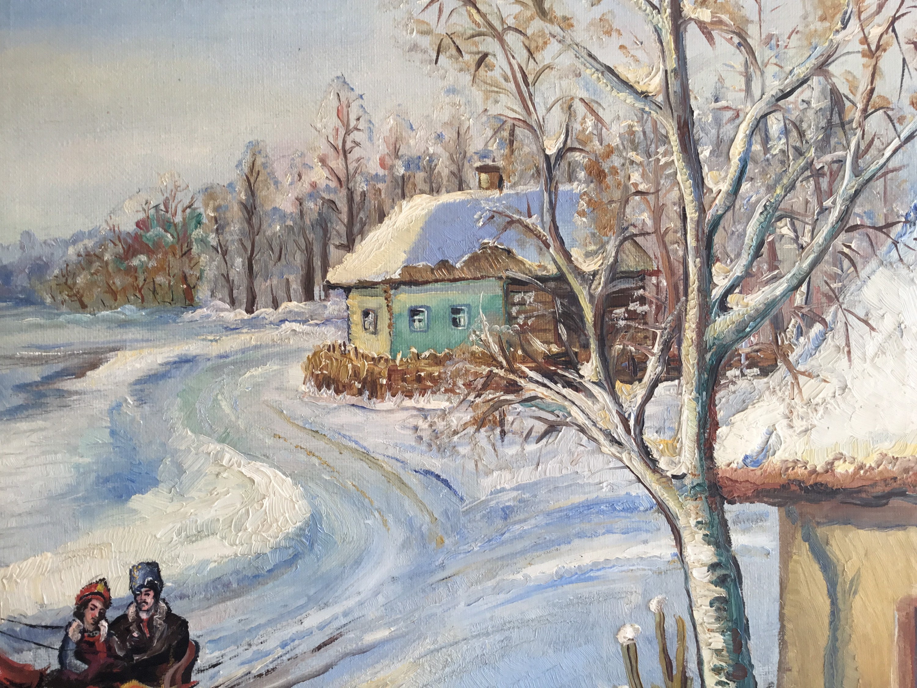 Vintage Painting | 1900s Ukrainian Troika Scene, Ivaschenko V. Oil on Canvas — photo 9 of 11