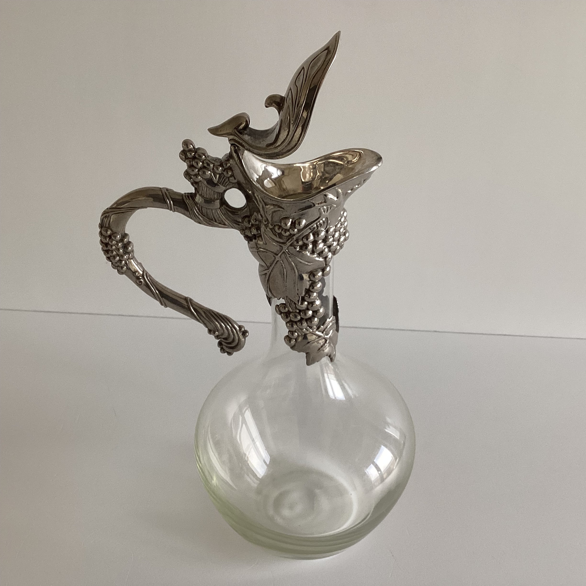 Antique Art Nouveau Decanter | French Glass & Silvered Tin, Floral Leaf Design, Home Decor — photo 7 of 7
