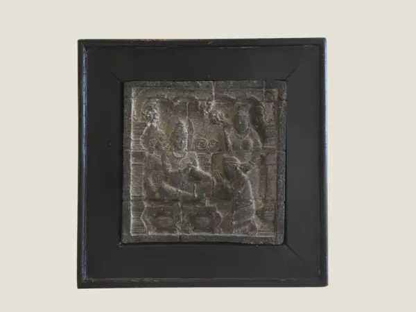 Vintage Buddhist Sculture Borobudur Temple Relief, Stone Art Indonesia, Wall Plaque Altar Decor