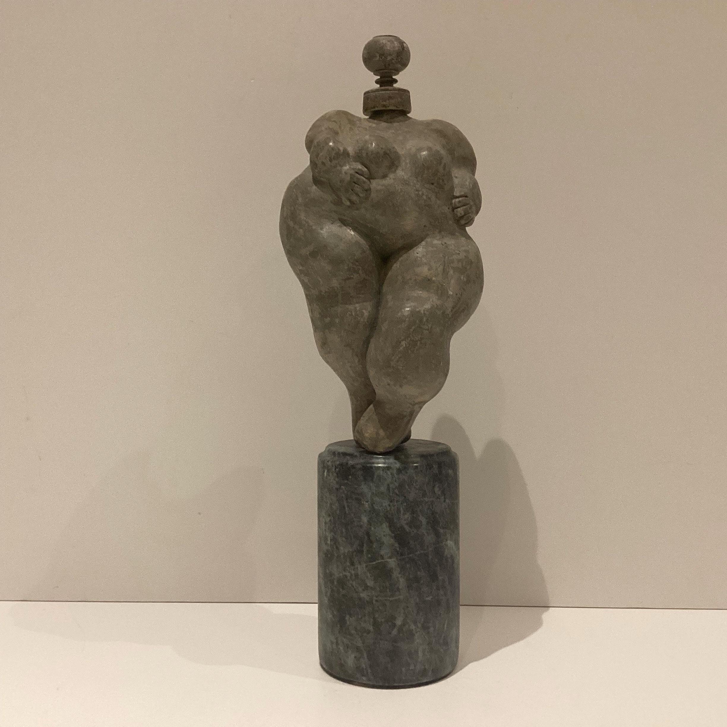 Avant-Garde Sculpture | Late 1940s Terracotta & Wood Woman, Verde Guatemala Marble Base — photo 3 of 11