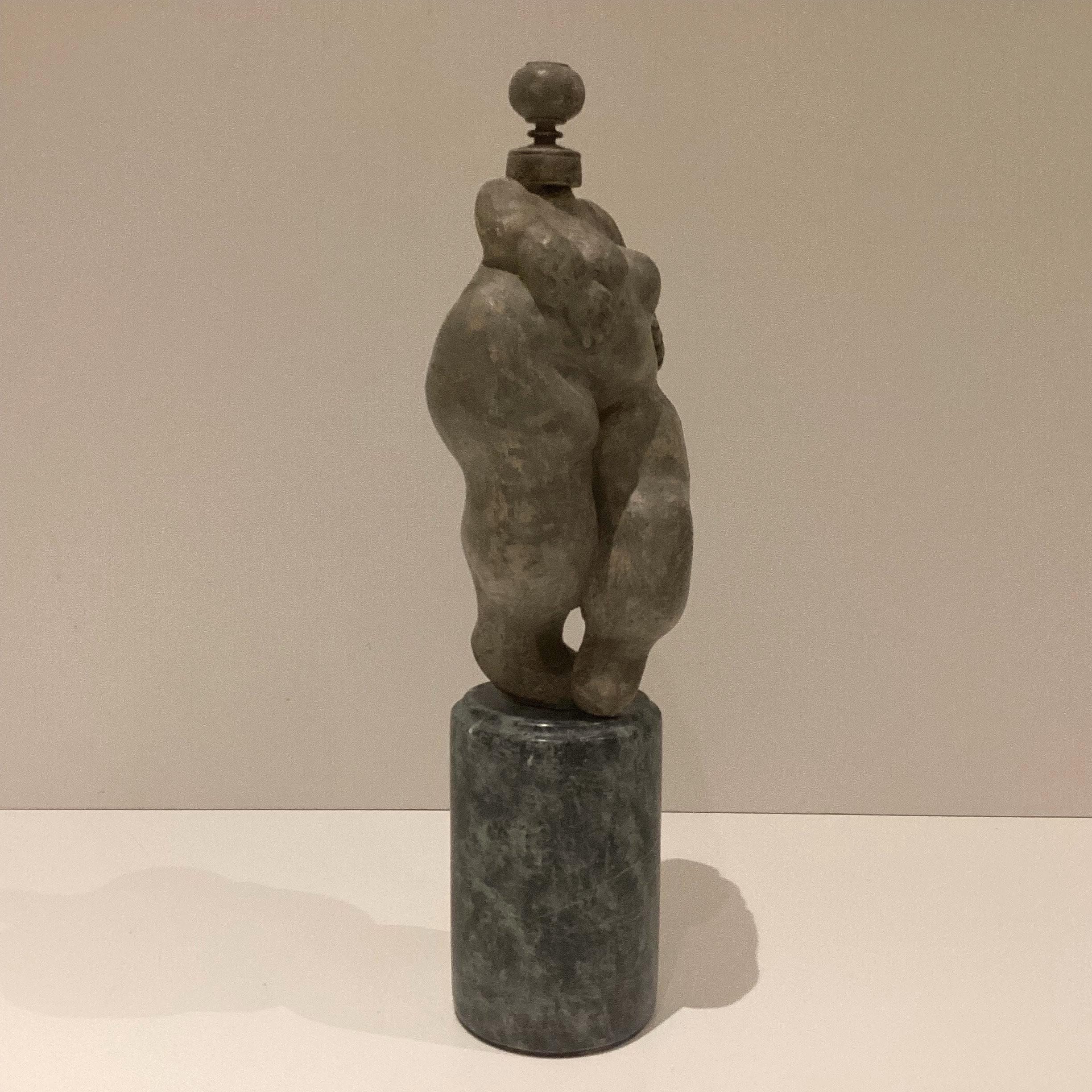 Avant-Garde Sculpture | Late 1940s Terracotta & Wood Woman, Verde Guatemala Marble Base — photo 4 of 11