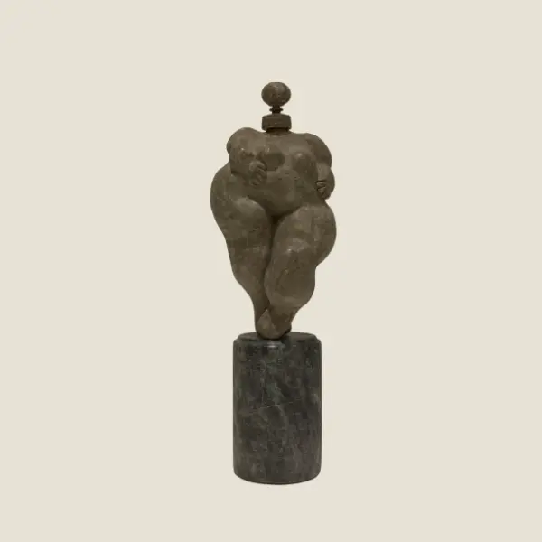 Avant-Garde Sculpture | Late 1940s Terracotta & Wood Woman, Verde Guatemala Marble Base