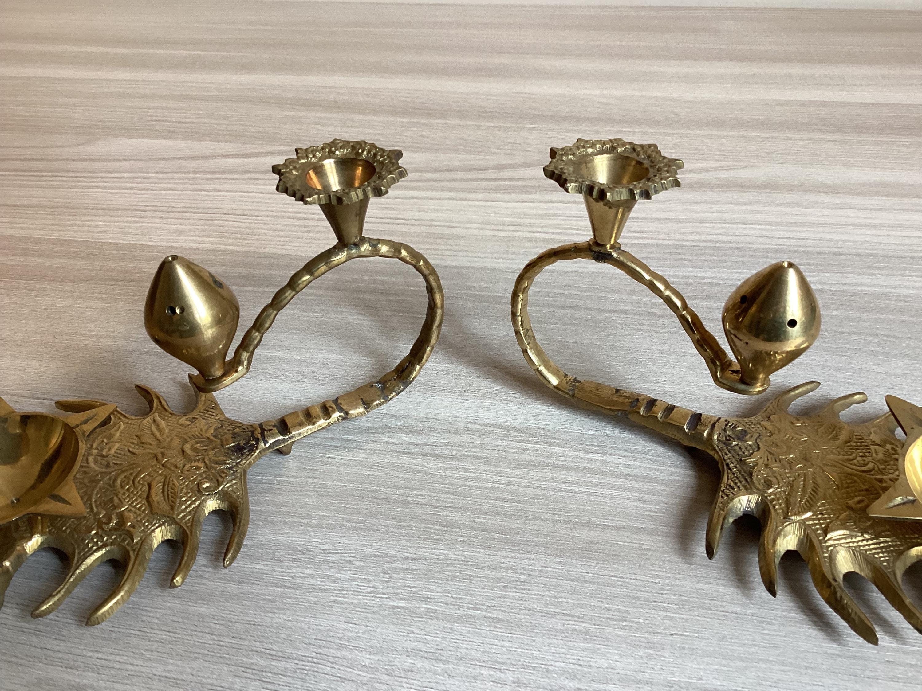 Vintage Candle Holders | 1950s Indian Brass Scorpion Shape, Incense & Fragrance Pair — photo 7 of 9