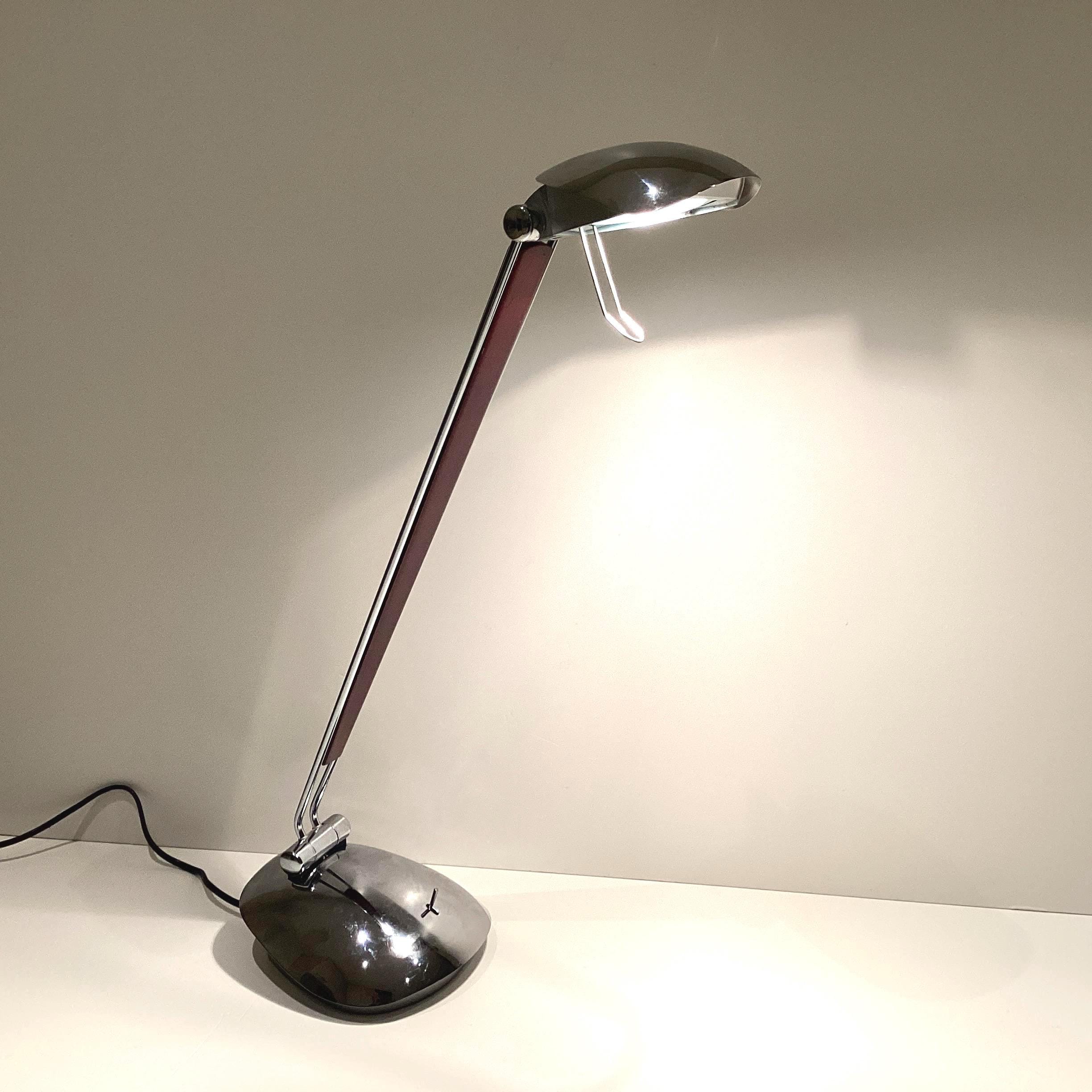 Vintage Desk Lamp | C.G. Lighting ELEA Type 198, Chrome & Wood Trapezoidal Design, Made in Italy — photo 2 of 11