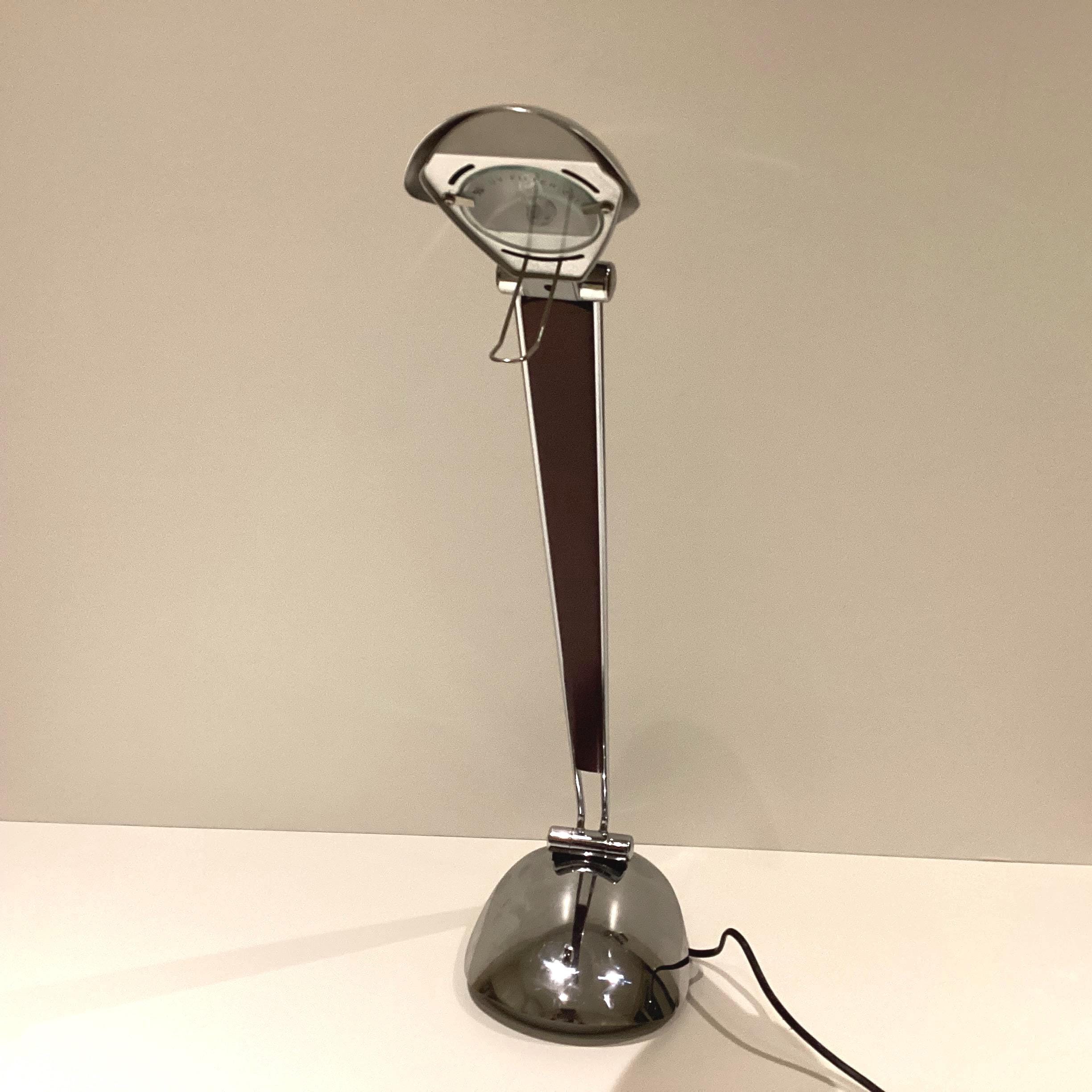 Vintage Desk Lamp | C.G. Lighting ELEA Type 198, Chrome & Wood Trapezoidal Design, Made in Italy — photo 3 of 11